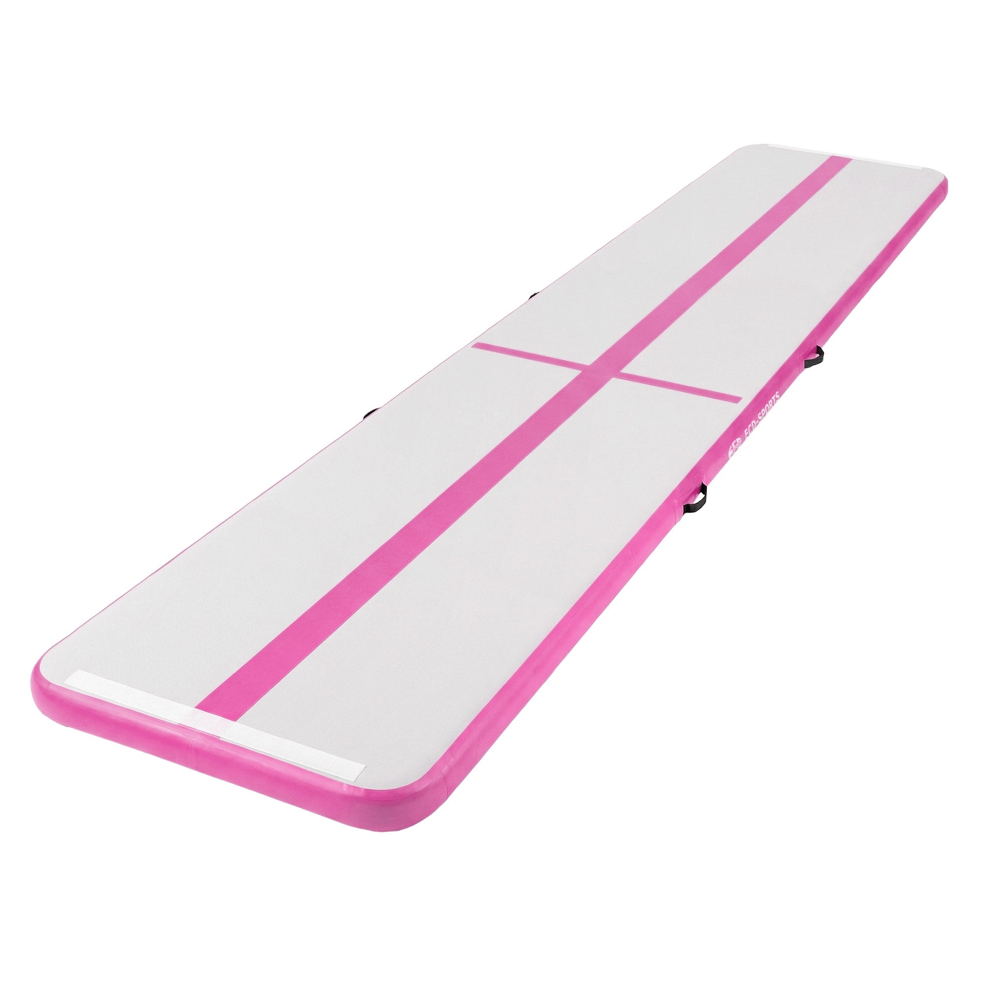 Gymnastikmatte in Pink und Weiß, länglich mit zwei Linien.