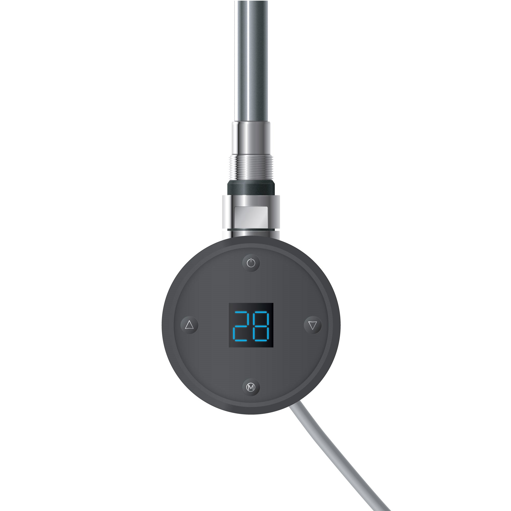 Close-up of a heating rod with digital display and cable.