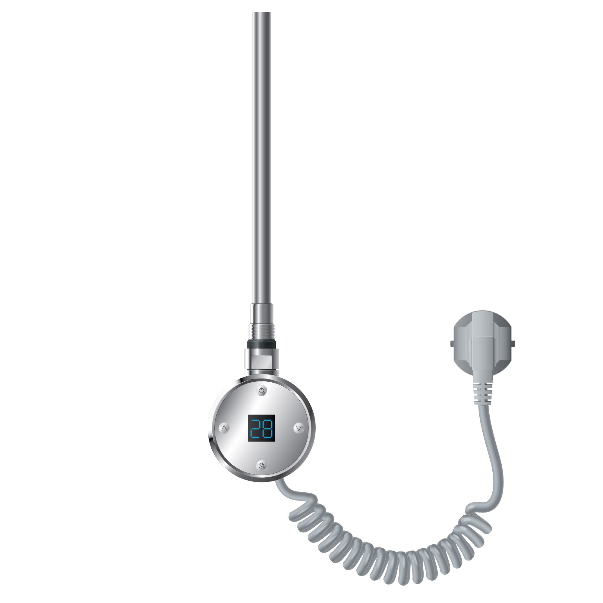 Heating rod in clear chrome finish with spiral cable.