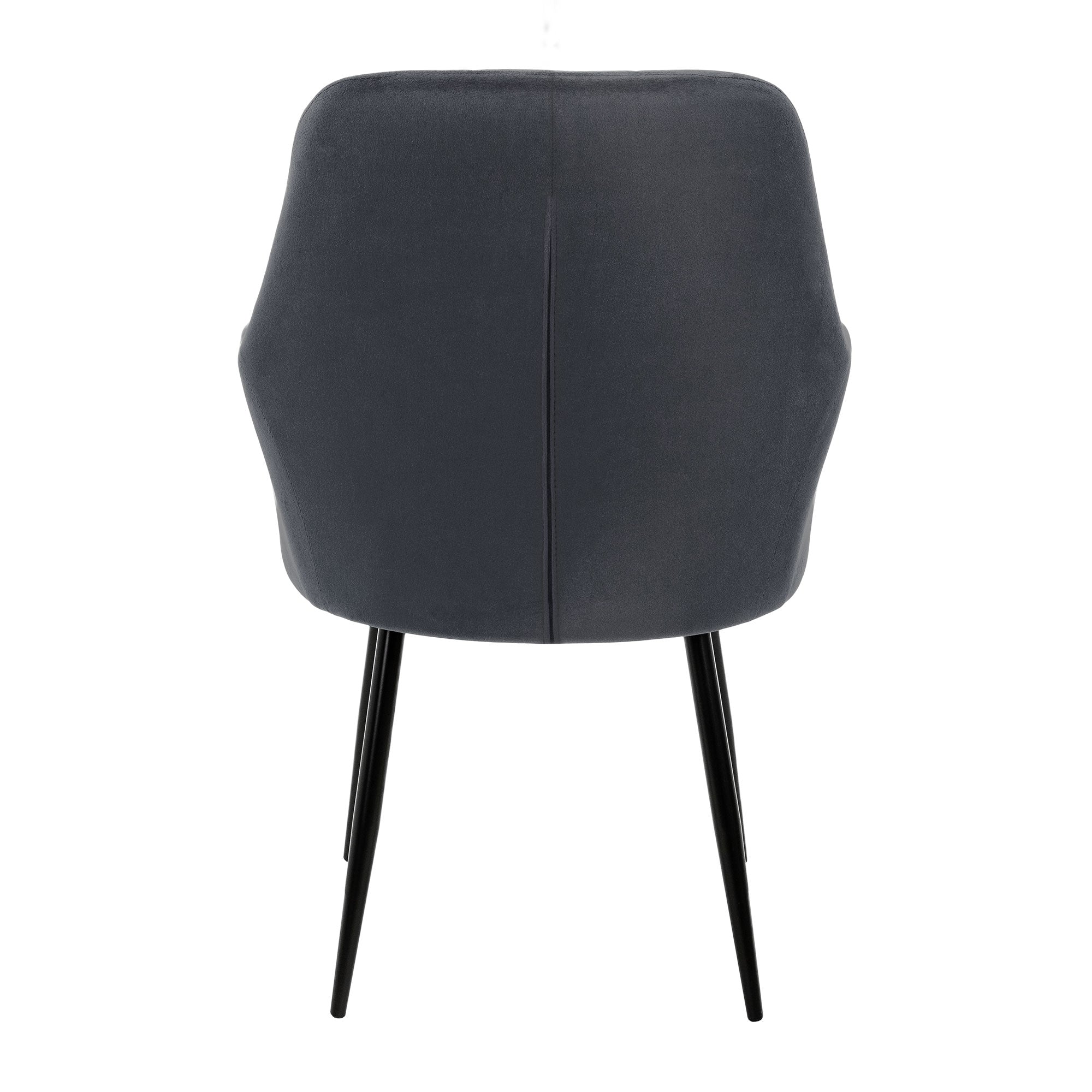 Silla gris con respaldo redondo y patas negras.