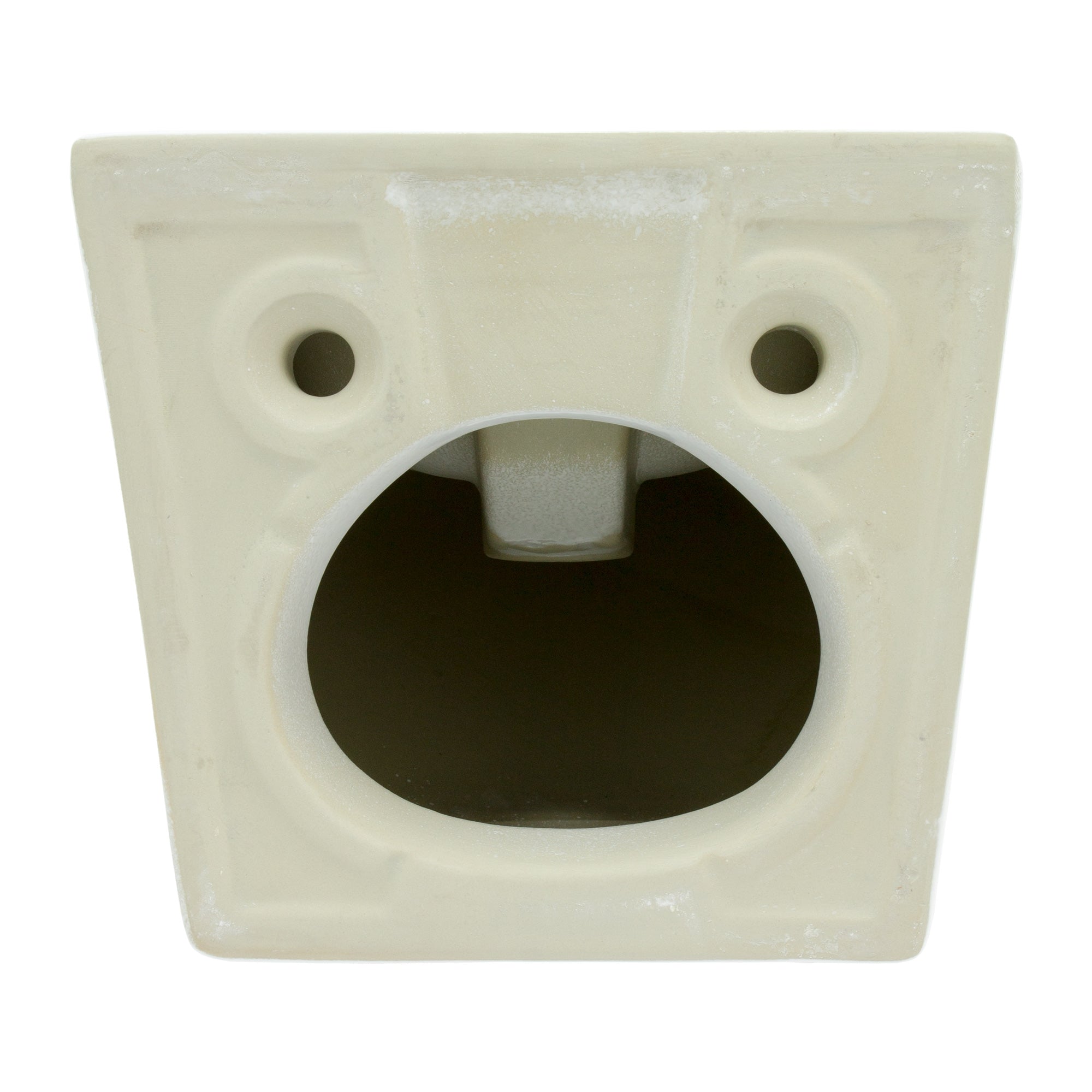 A white, square shape with a large hole in the middle.