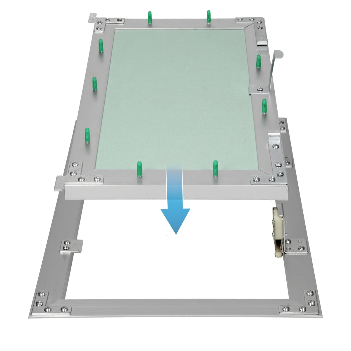 Conjunto con un panel de vidrio o plástico y soportes.