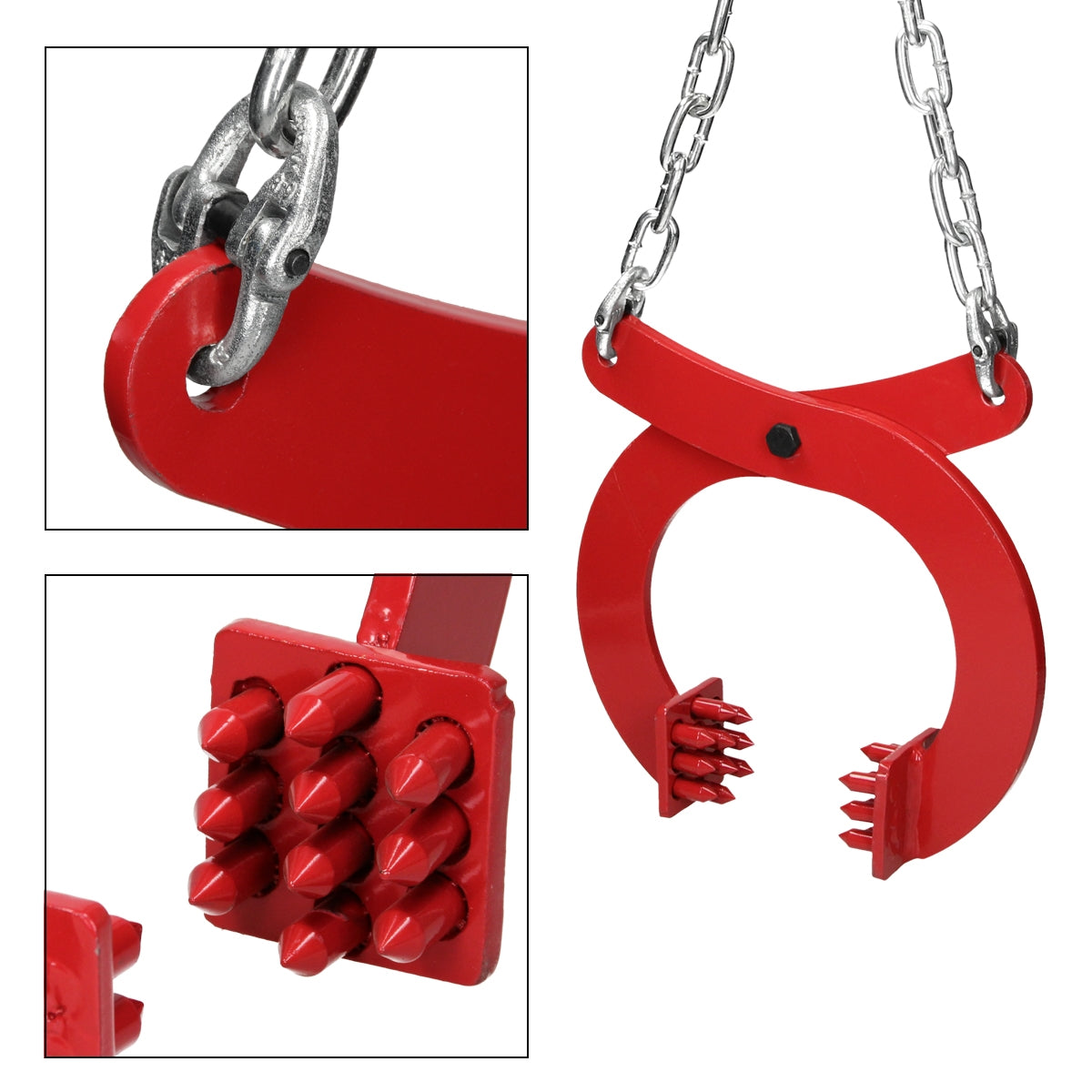 Roter Greifer mit Ketten und spitzen Elementen.