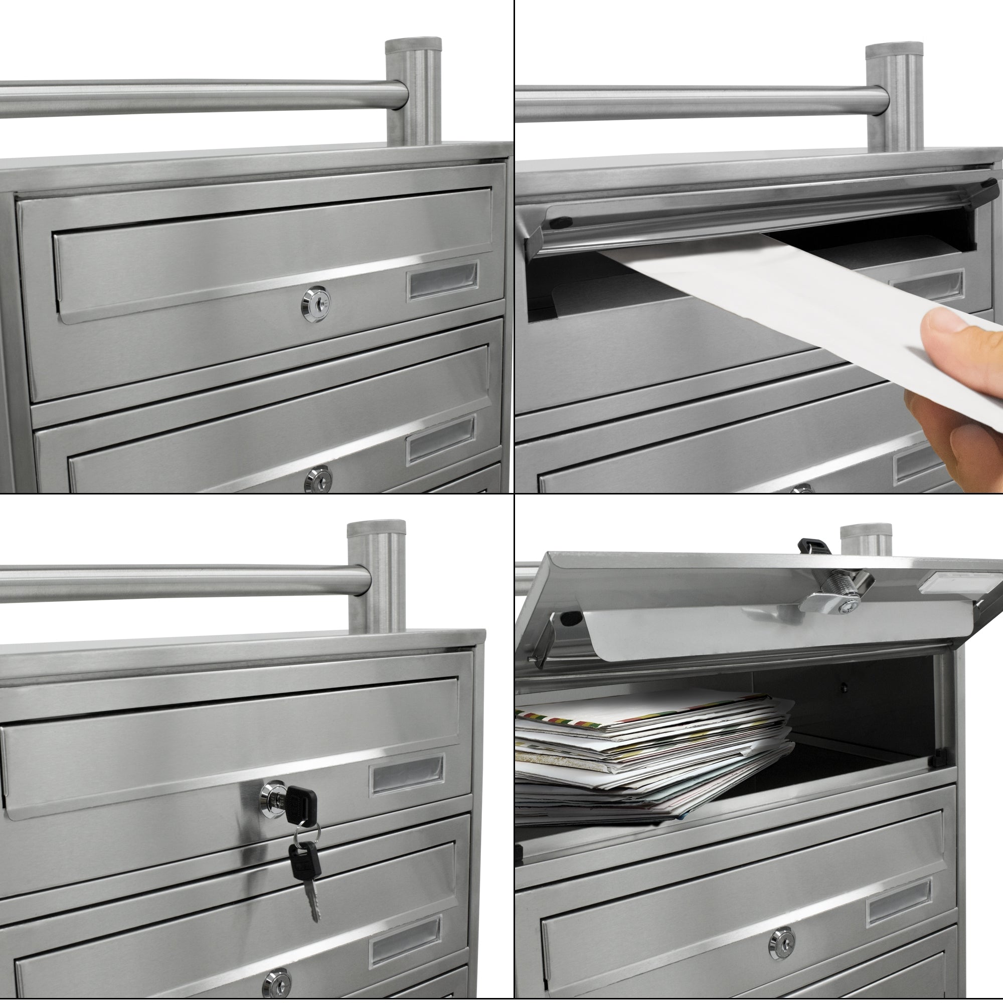 Nahaufnahme eines Briefkastens mit geöffneter Klappe und Brief.