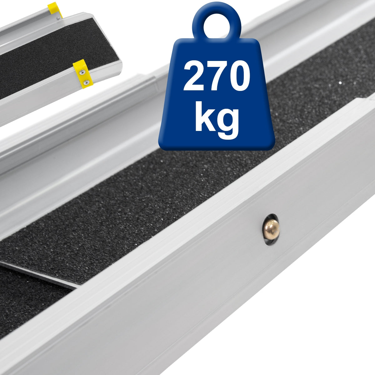 Detailansicht einer Aluminiumrampe mit einer Tragkraft von 270 kg.