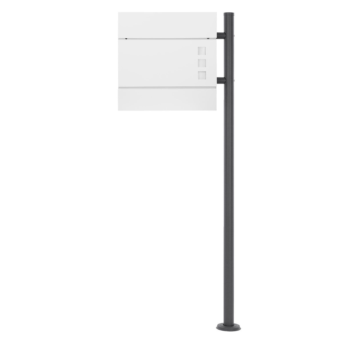 Mailbox with two compartments on a gray base.