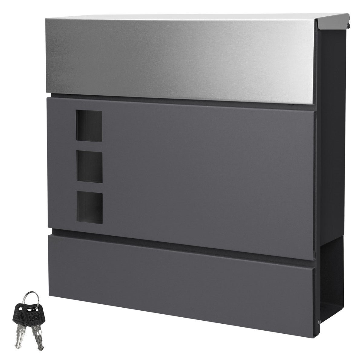Mailbox with a key, showing the opening and the design.