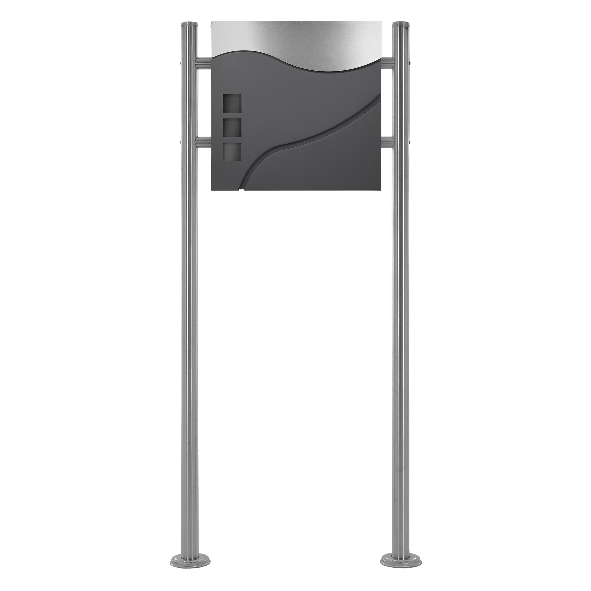Front view of a mailbox on two stands.