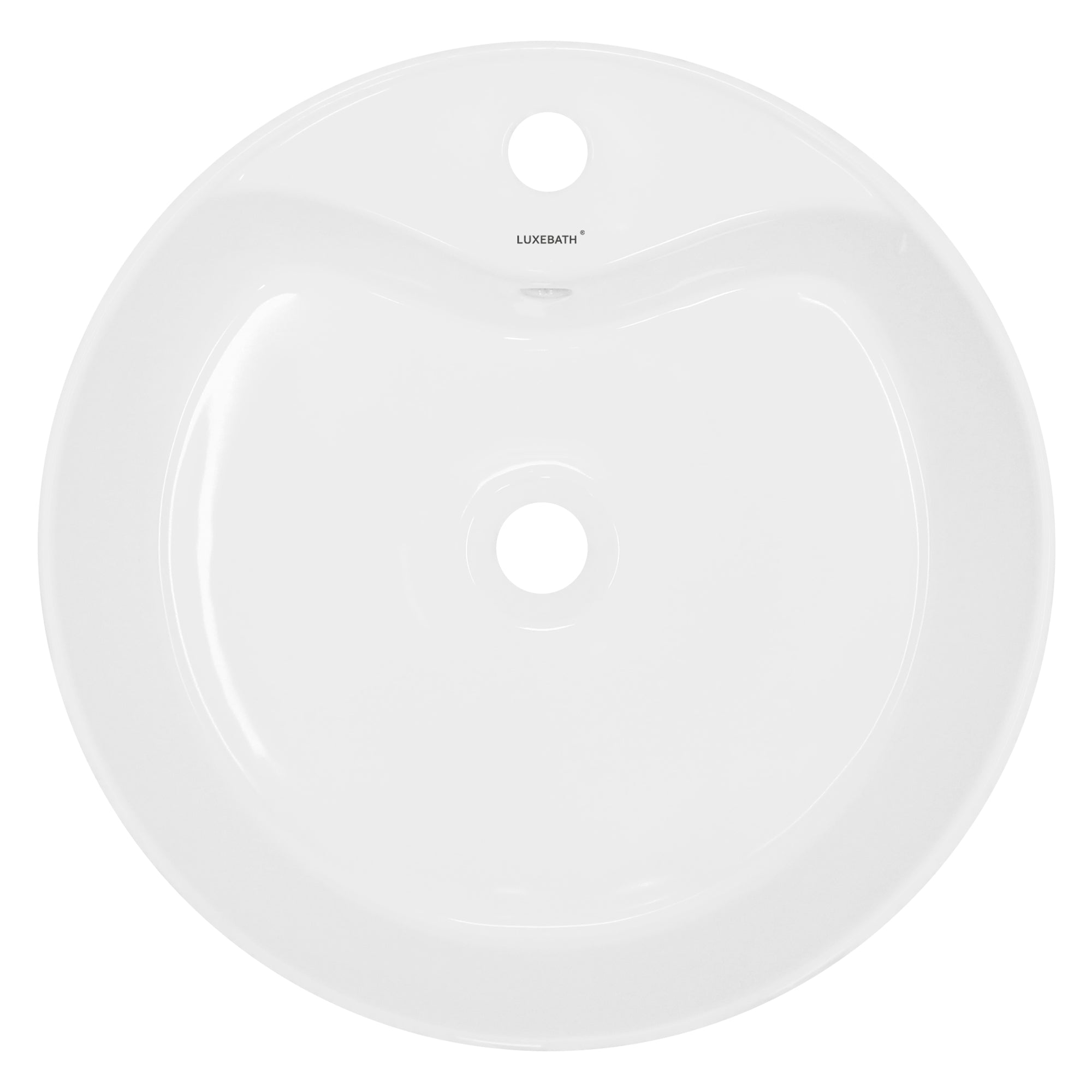 White, round sink with a hole in the middle.