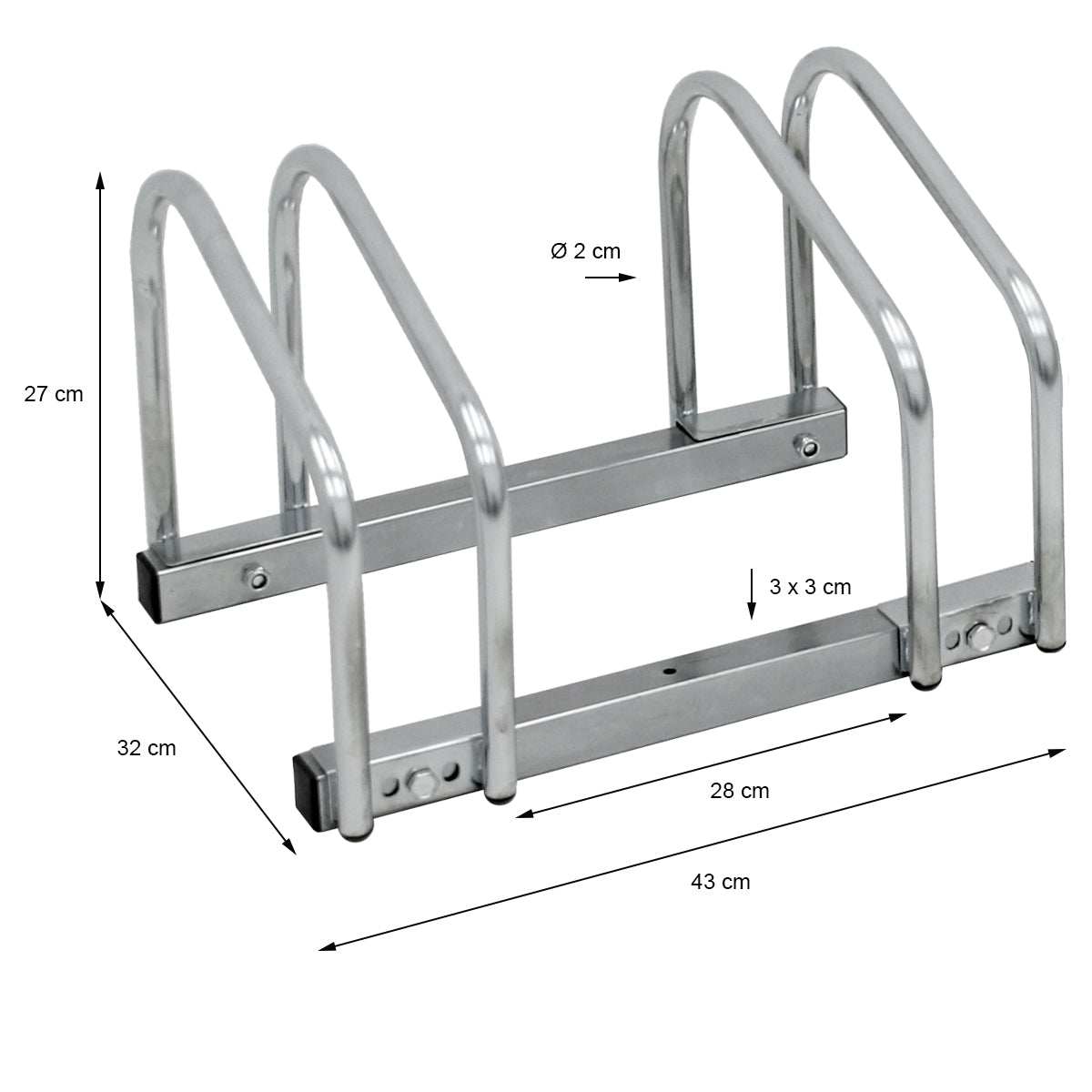 Metalen frame met drie bogen, afmetingen: 27 cm hoog, 32 cm breed, 43 cm lang.