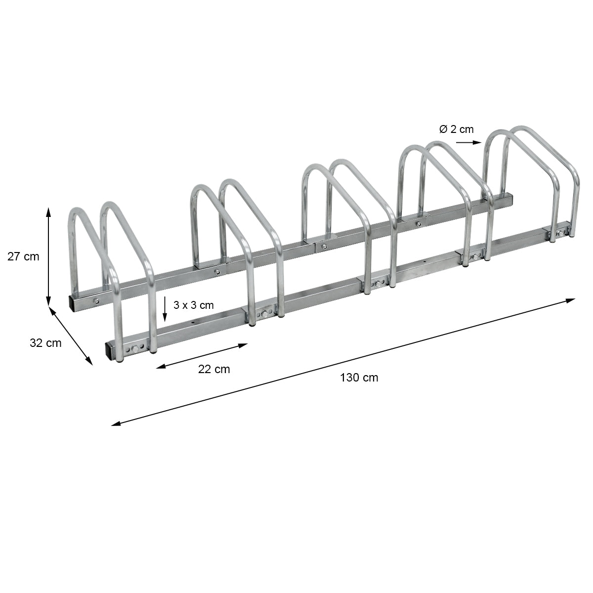 Support en métal avec des dimensions, montrant les mesures et la structure.