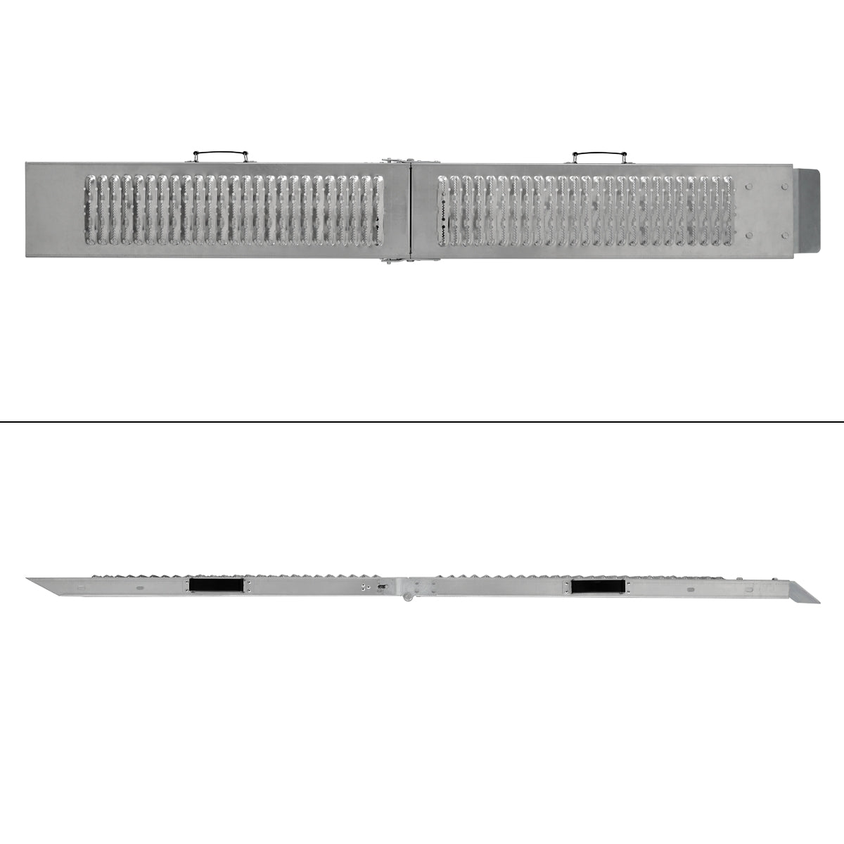 Aluminium-Rampe mit rutschfester Oberfläche und Griffen.