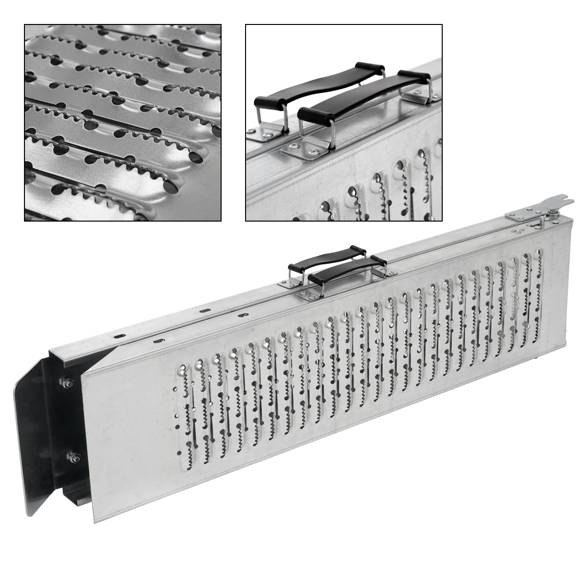Metallgrater mit Griff, rechteckig, mit verschiedenen Rillenmustern.