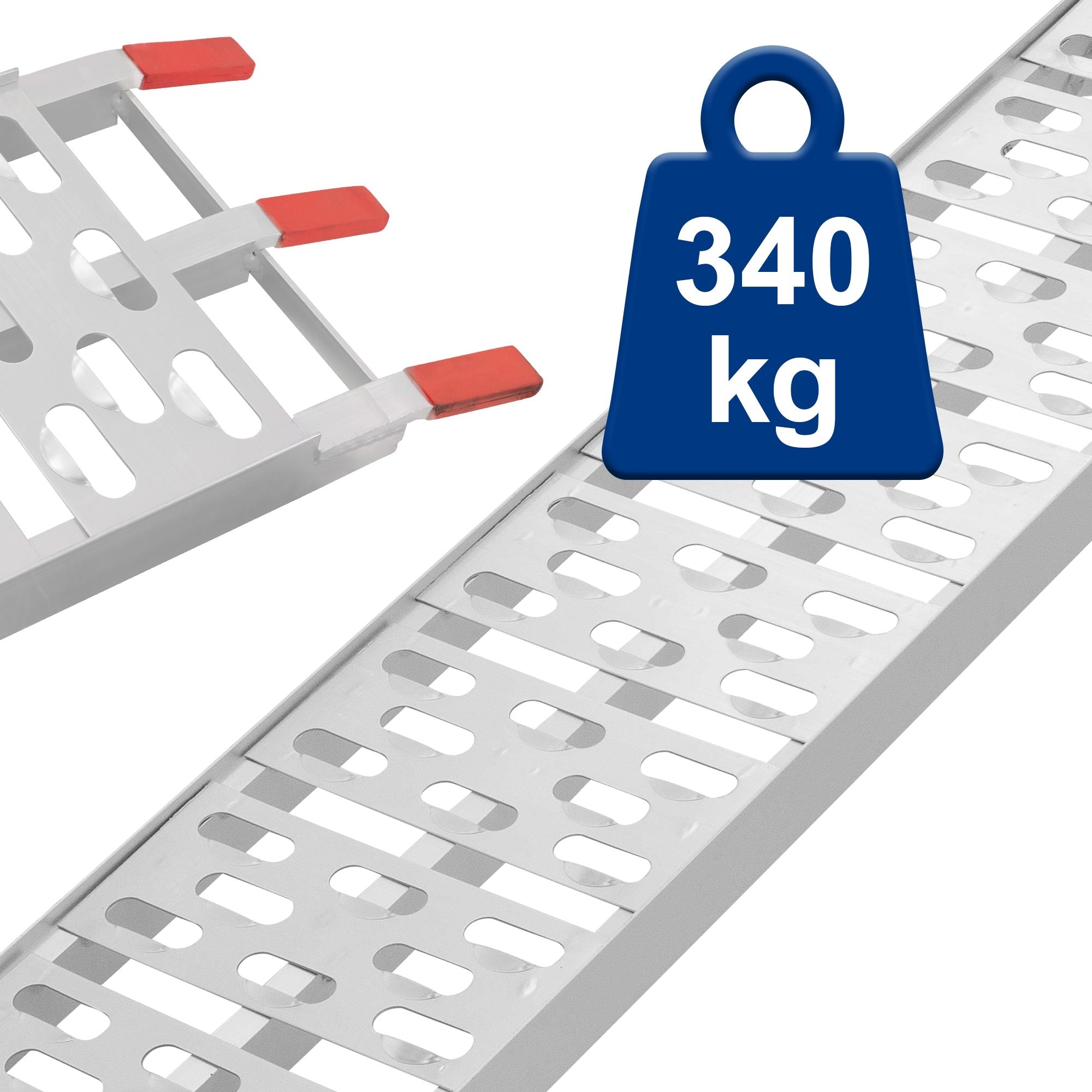 Eine Aluminiumrampe mit einer Gewichtsangabe von 340 kg.