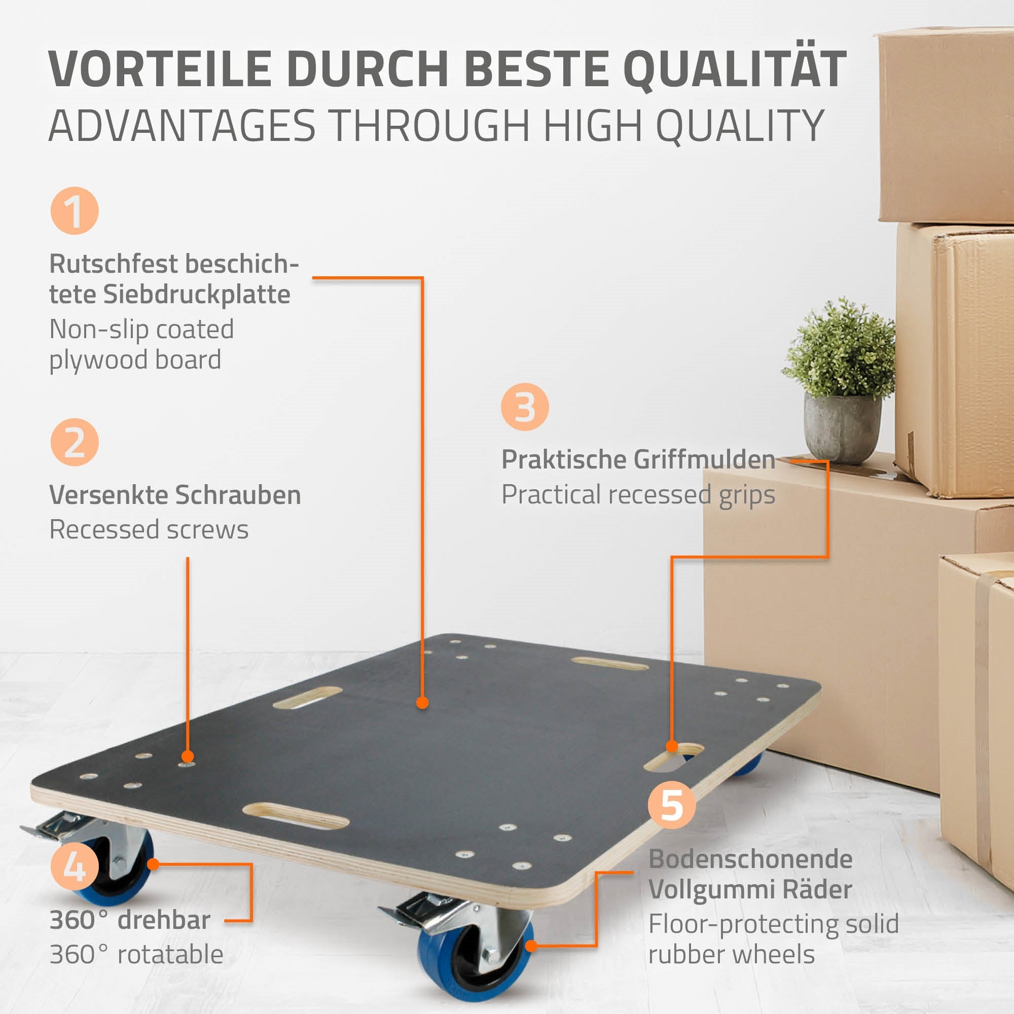 Ein Rollbrett mit vier Rädern und rutschfester Oberfläche.