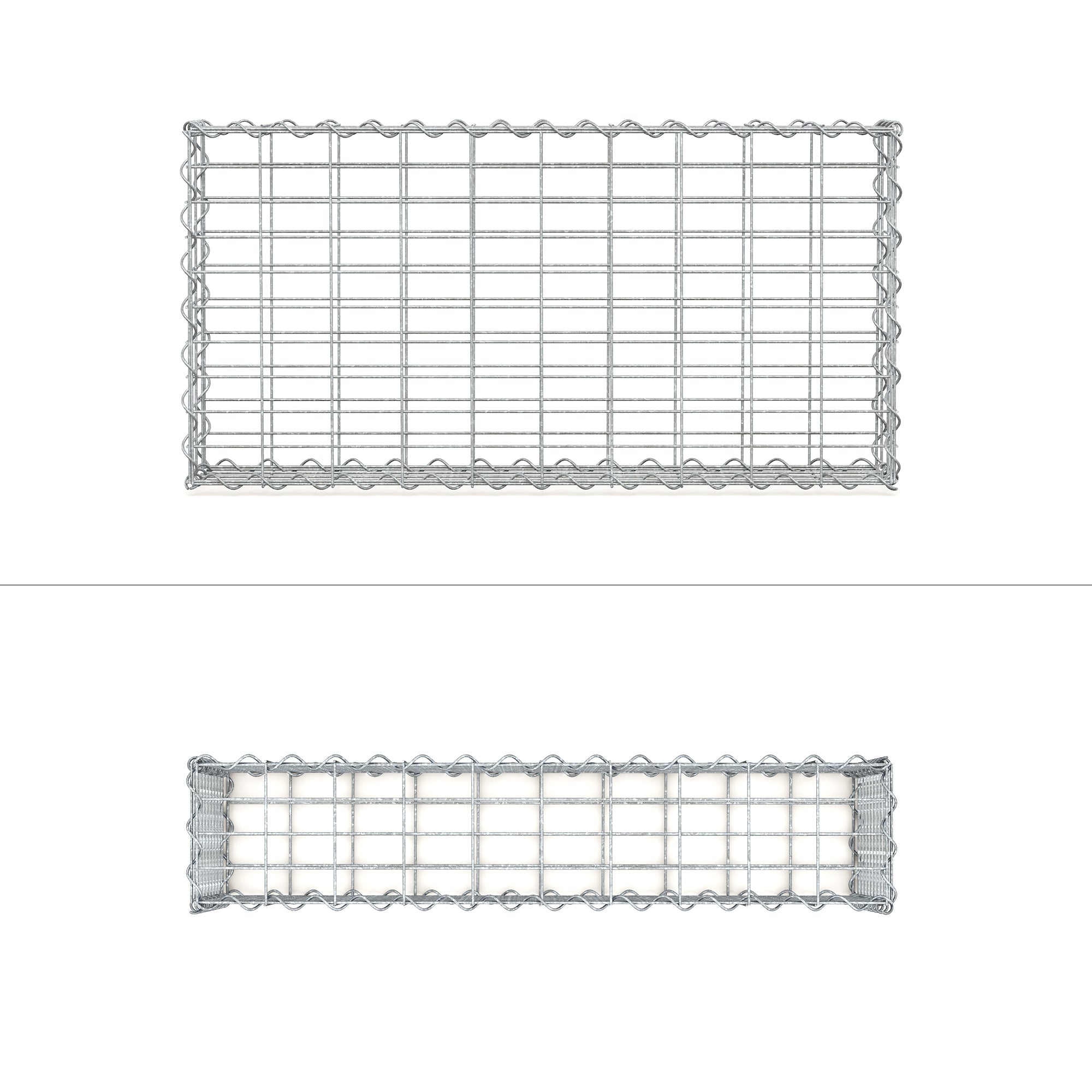 Ein Drahtkorb mit rechteckiger Form, oben und unten offen.