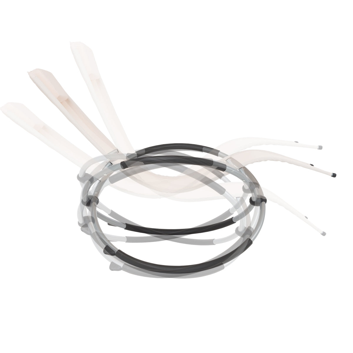 Flexible, gebogene Teile in Schwarz und Transparent auf einem weißen Hintergrund.