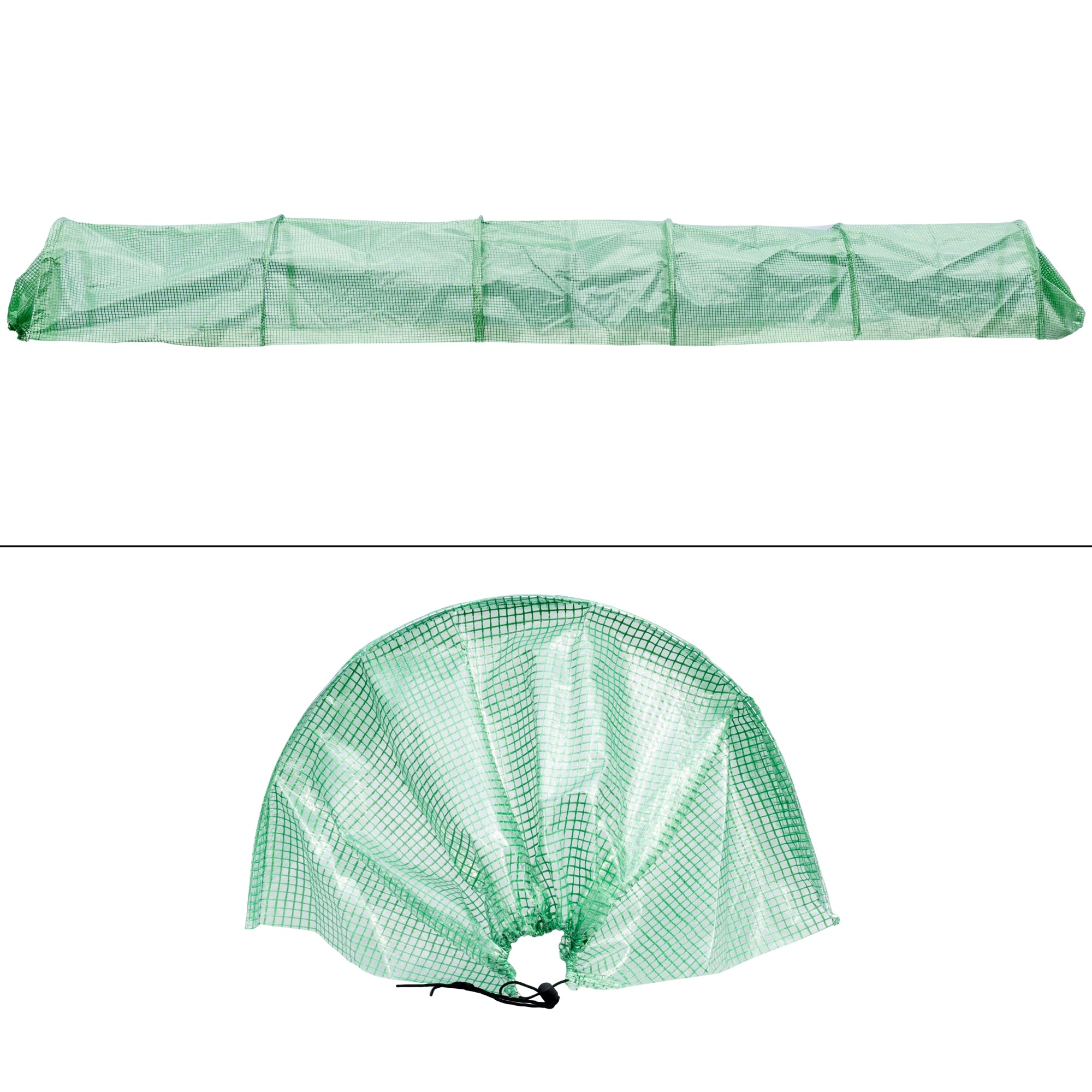 Ein längliches, grünes Abdeckmaterial für Pflanzen.