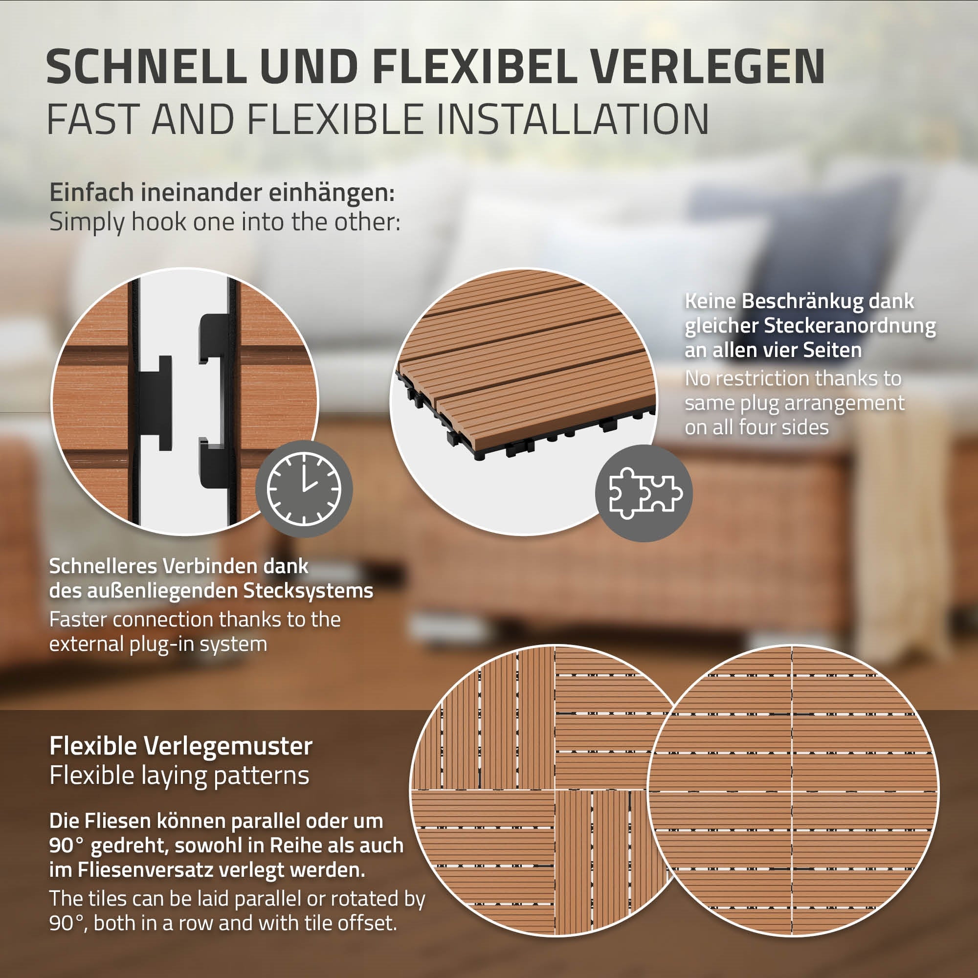 Grafik zu flexibler Verlegung von Fliesen mit verschiedenen Mustern.