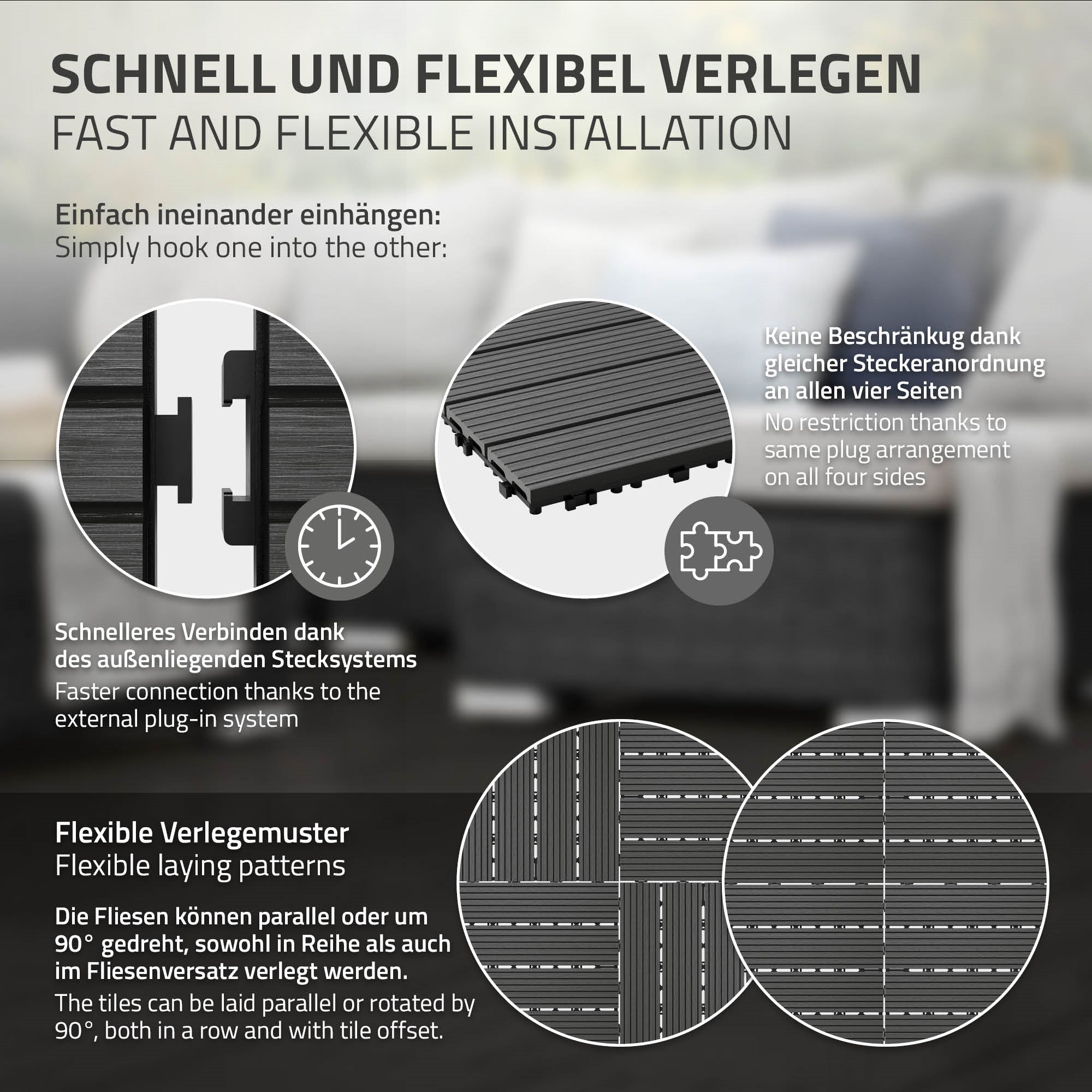Grafik mit Informationen zur flexiblen Verlegung von Fliesen.
