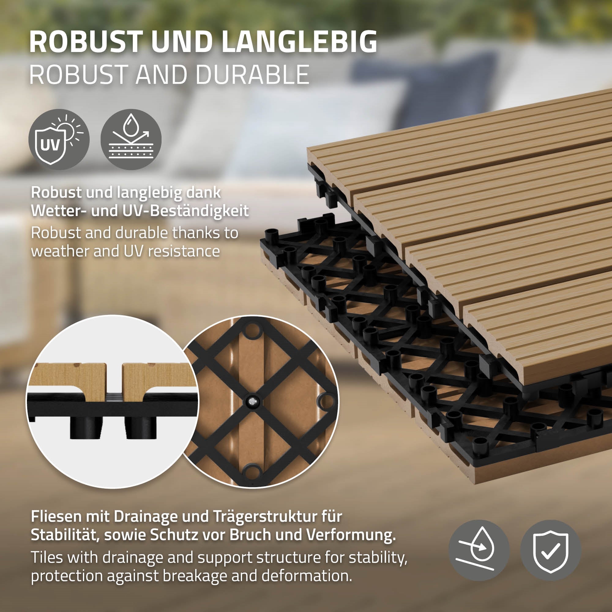 Grafik über die Robustheit und Langlebigkeit von Bodenfliesen.