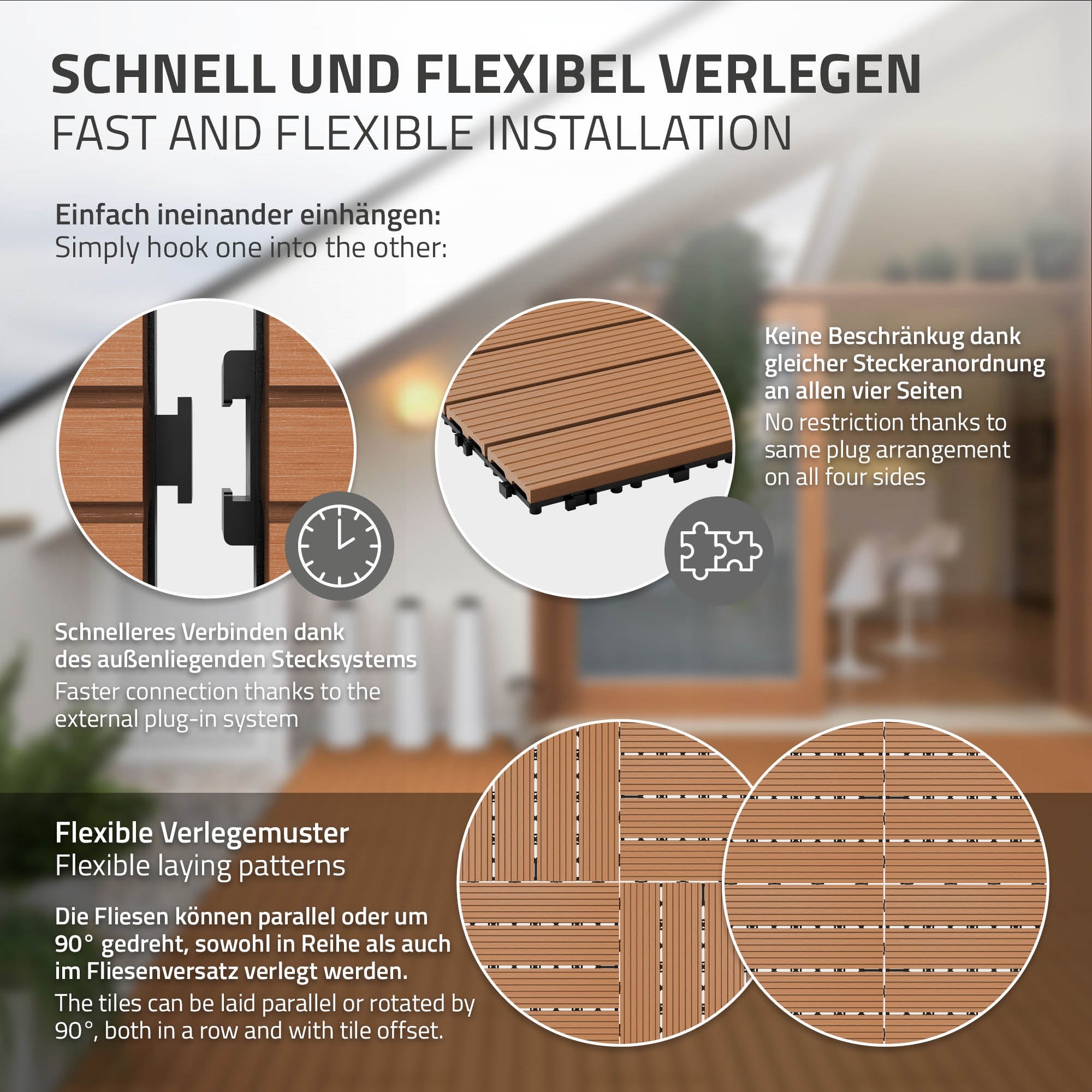 Graphic with information on the flexible installation of floor tiles.