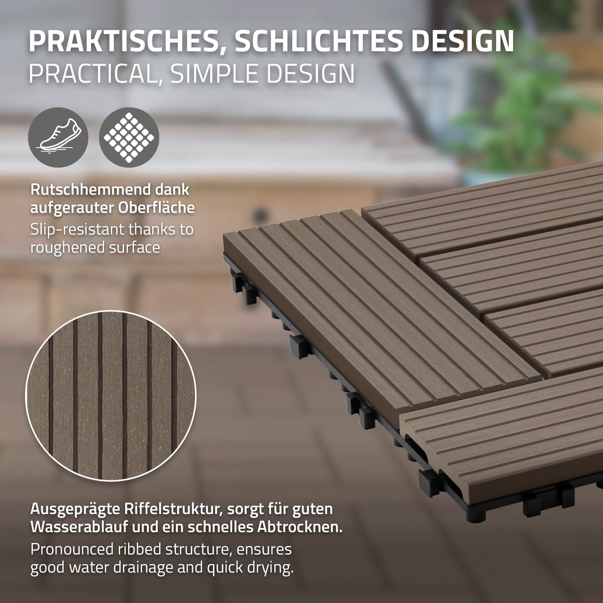 Grafik mit rutschhemmendem Design von Fliesen, zeigt Oberflächenstruktur.