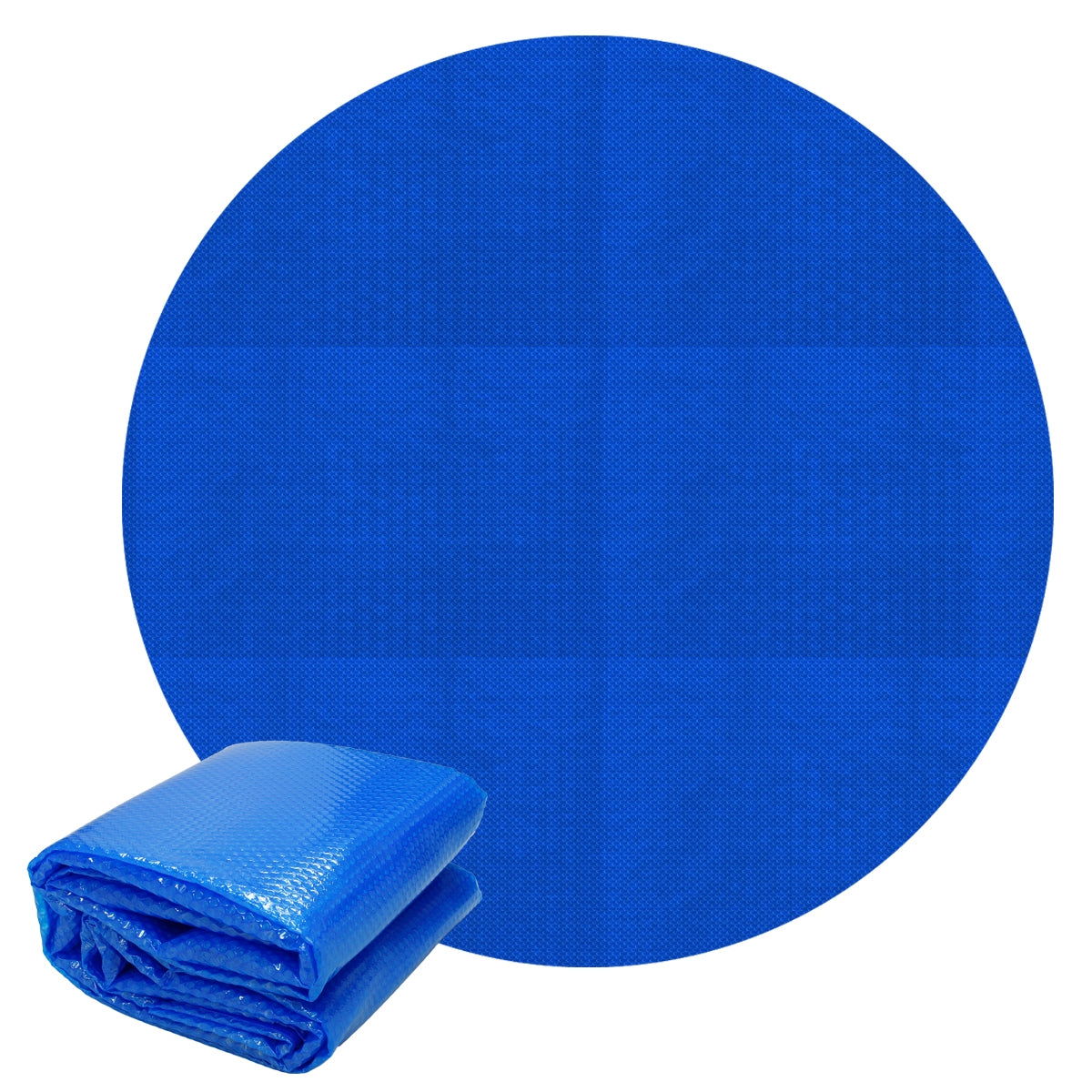 Blauer, runder Bereich mit einer gefalteten blauen Plane daneben.