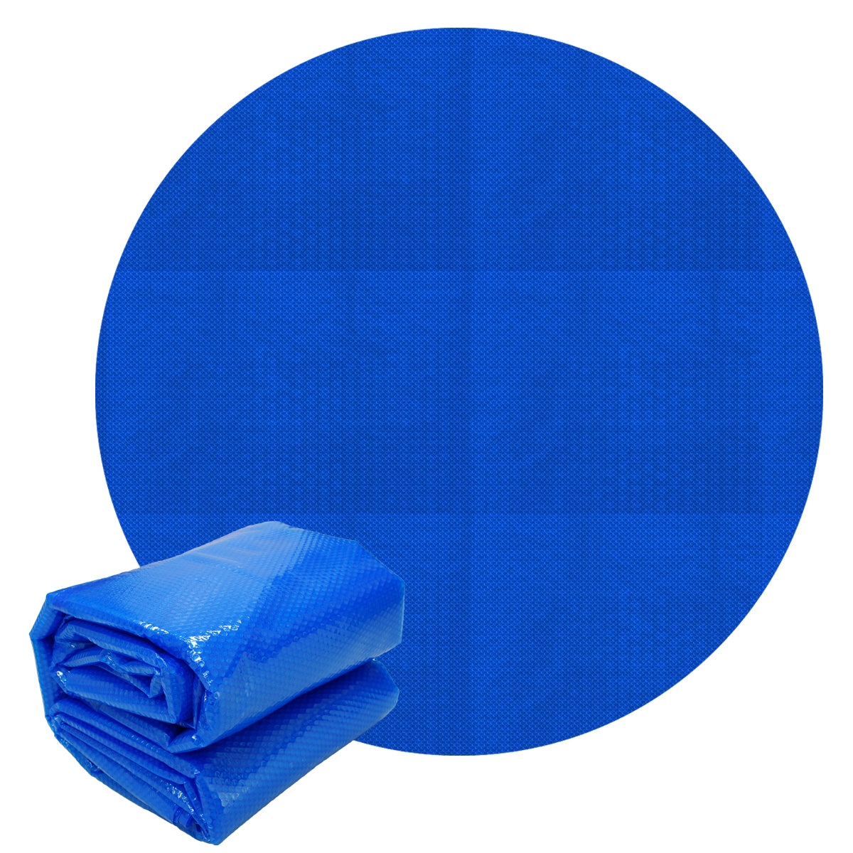 Tessuto rotondo blu e telo blu piegato.