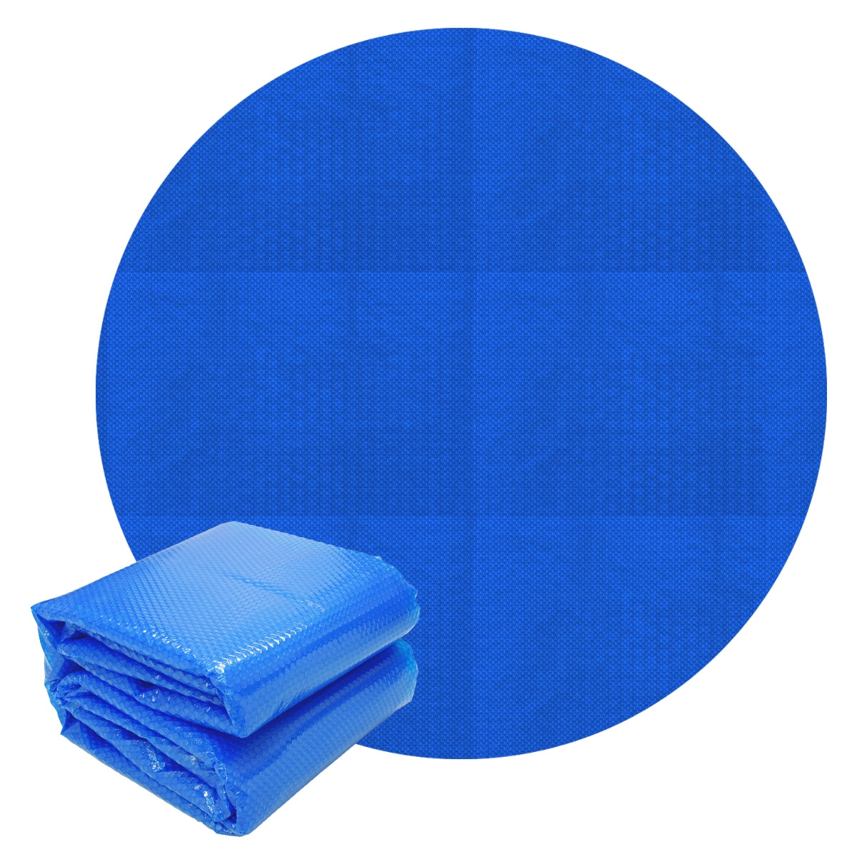 Runde blaue Plane, die zusammengelegt neben einer flachen blauen Fläche liegt.