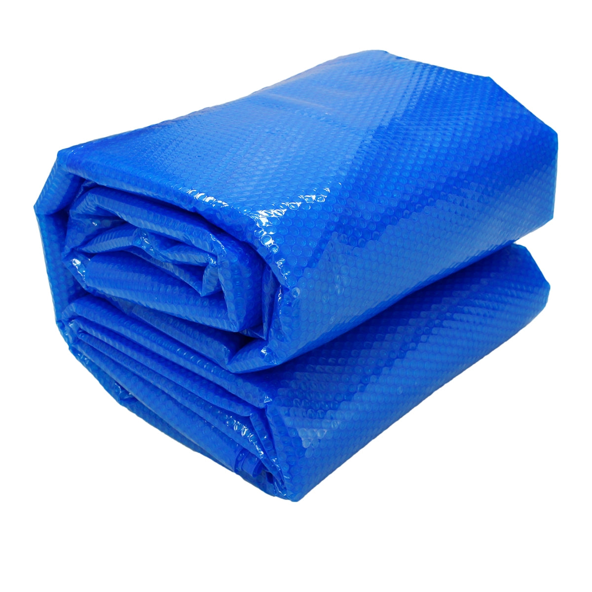 Blue tarp, folded, on a white background.