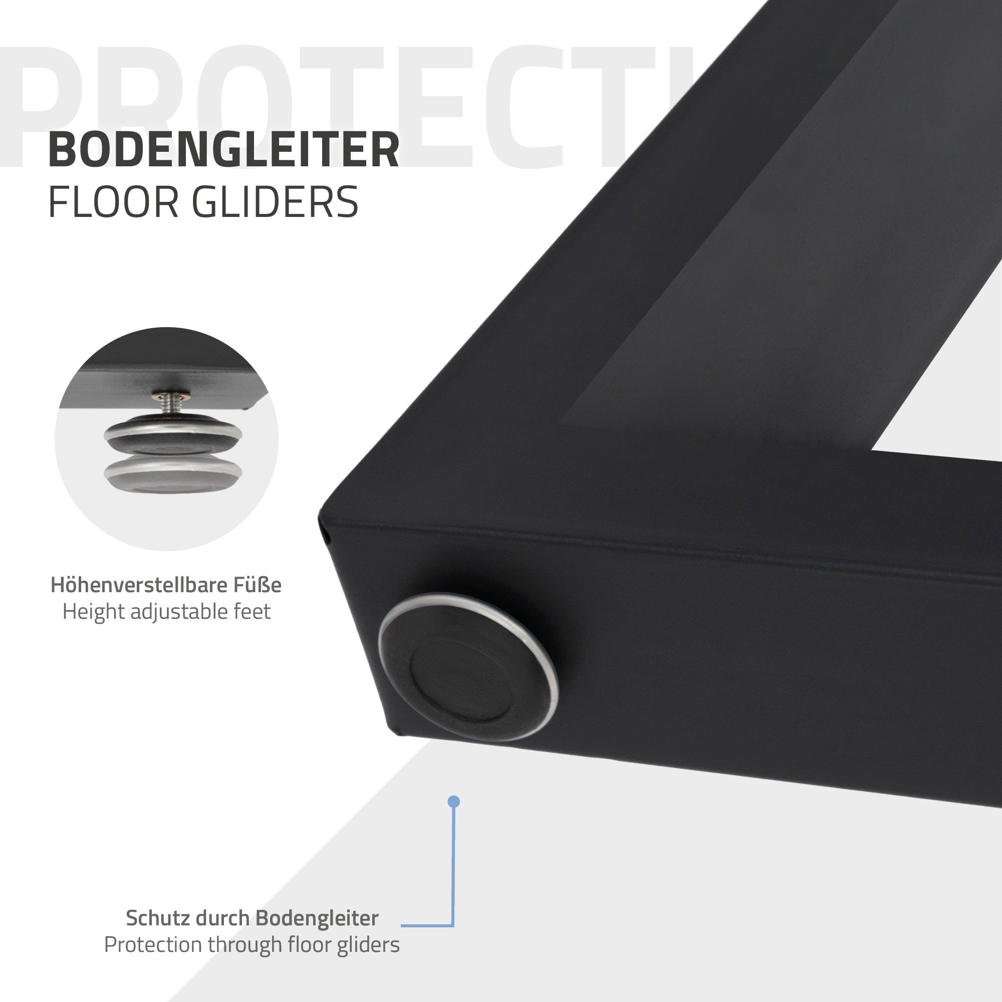 Bodenleiter mit höhenverstellbaren Füßen und Schutz durch Bodengleiter.