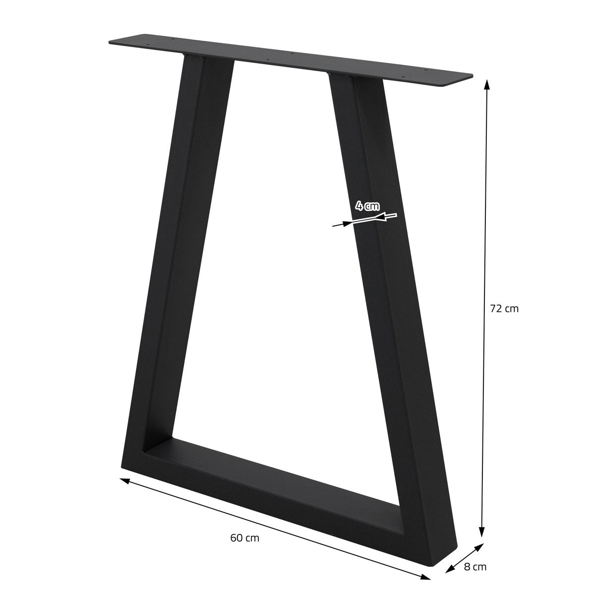 Schwarzes Metallgestell mit Abmessungen und Form.