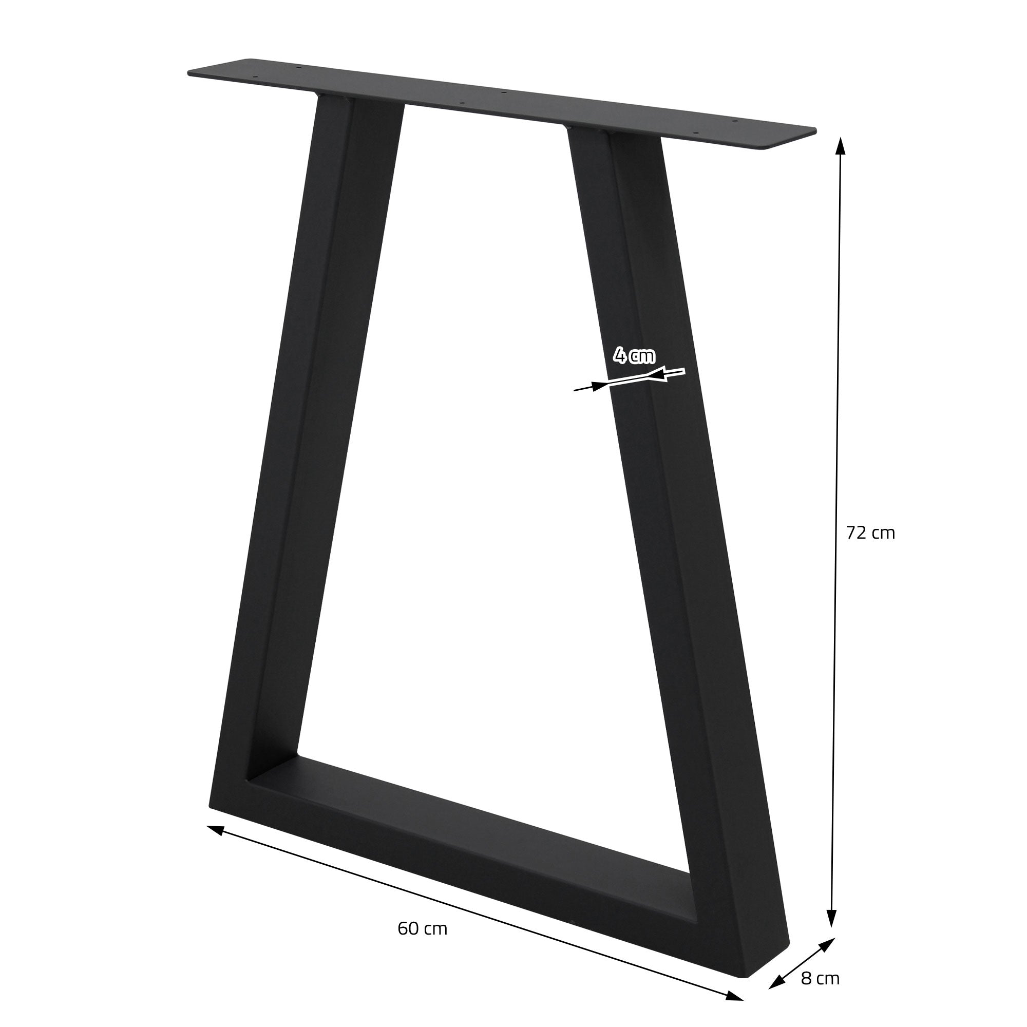 Schwarzes Metallgestell mit Abmessungen und Form.