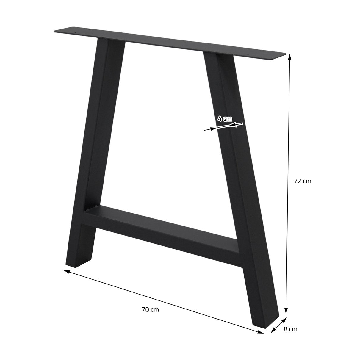 Un cadru de masă negru cu dimensiunile: 70 cm lățime, 72 cm înălțime, 8 cm adâncime.