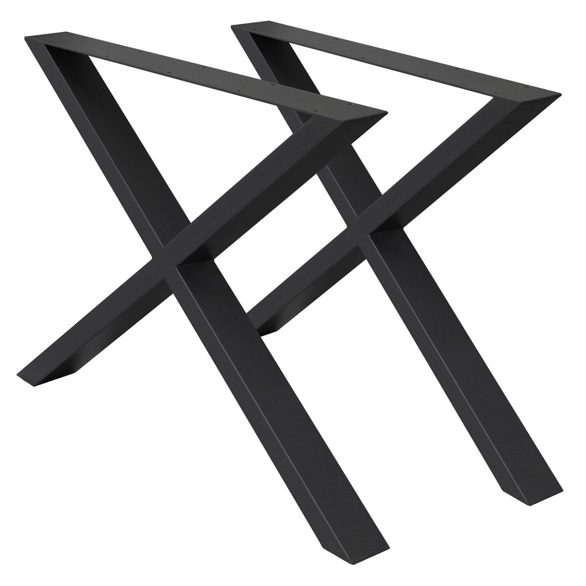 Two black X-shaped table legs on a light background.