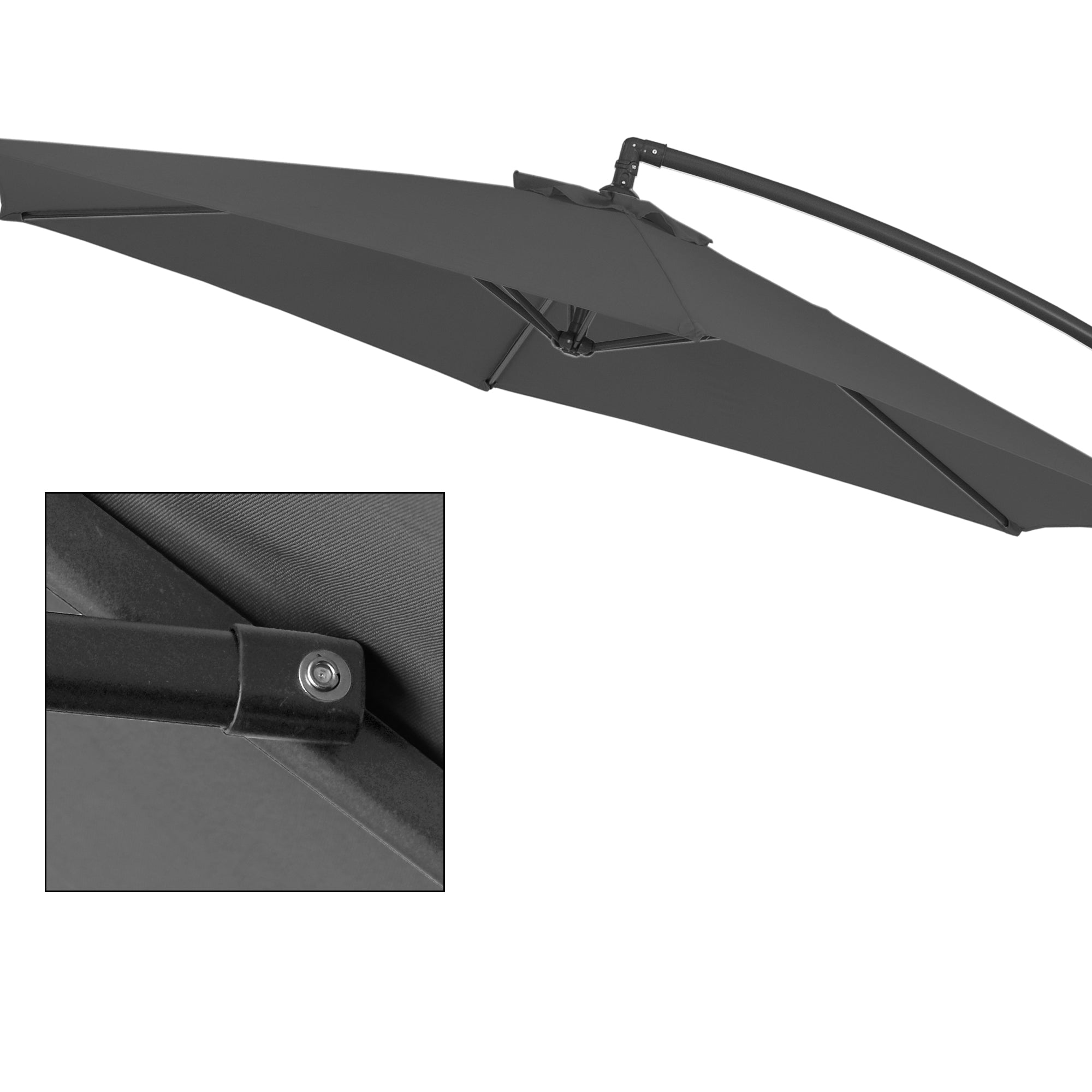 Detailní záběr černého slunečníku, zaměření na držák.