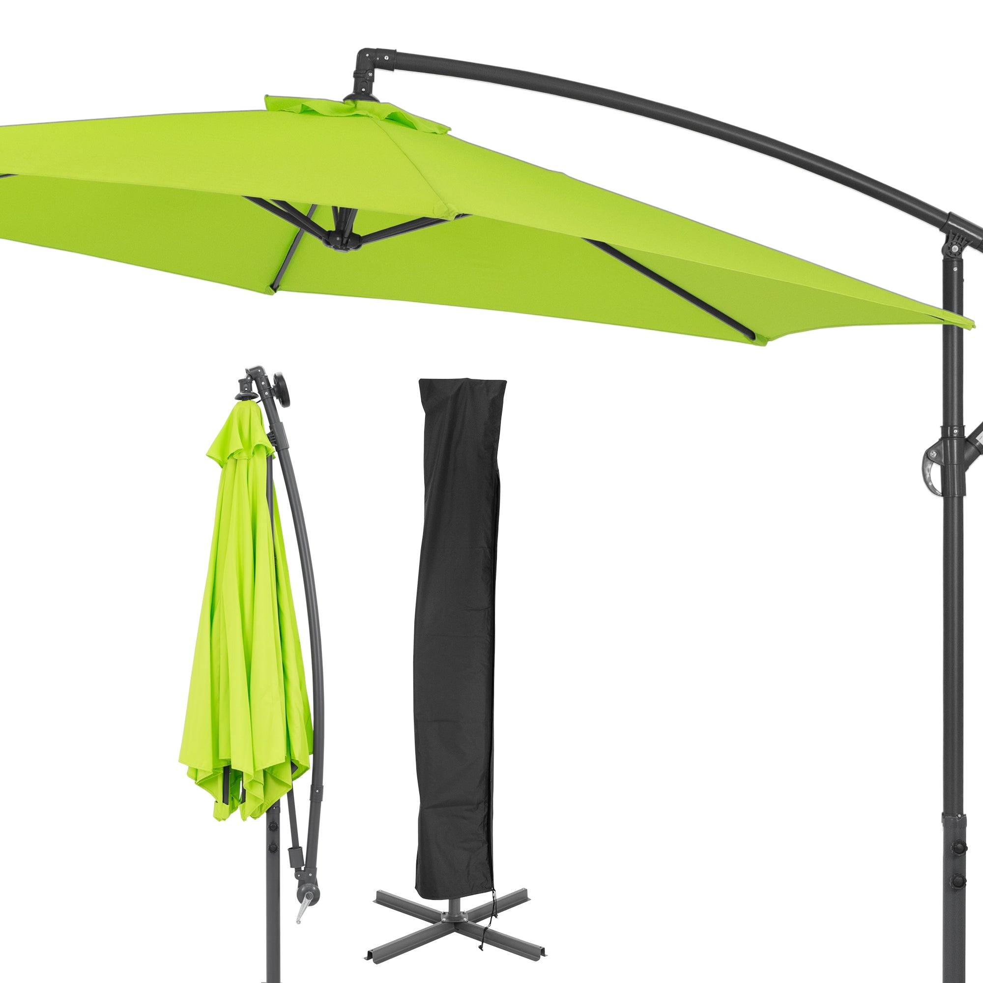 Sunshade in bright green, together with a stand.
