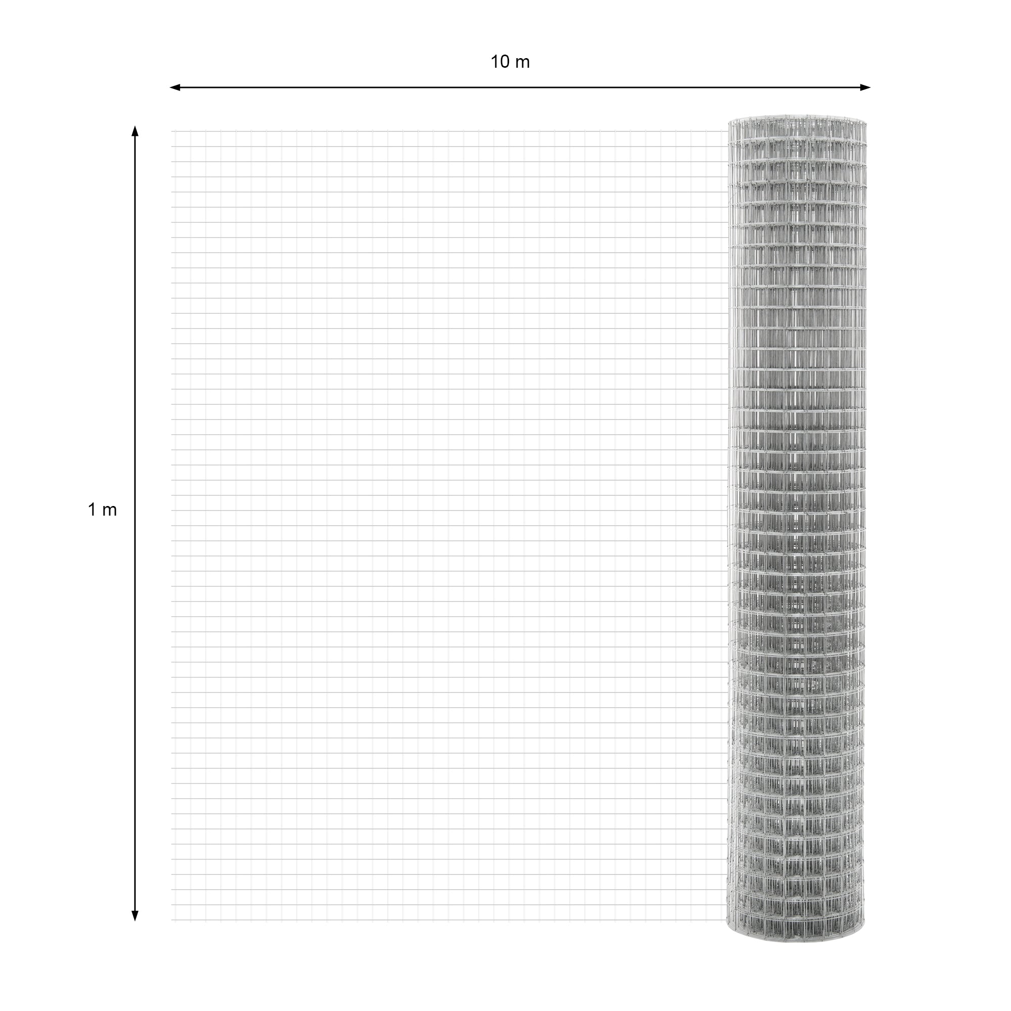 Rollenmaß von 10 m x 1 m, Drahtgewebe auf einem Gitterhintergrund.
