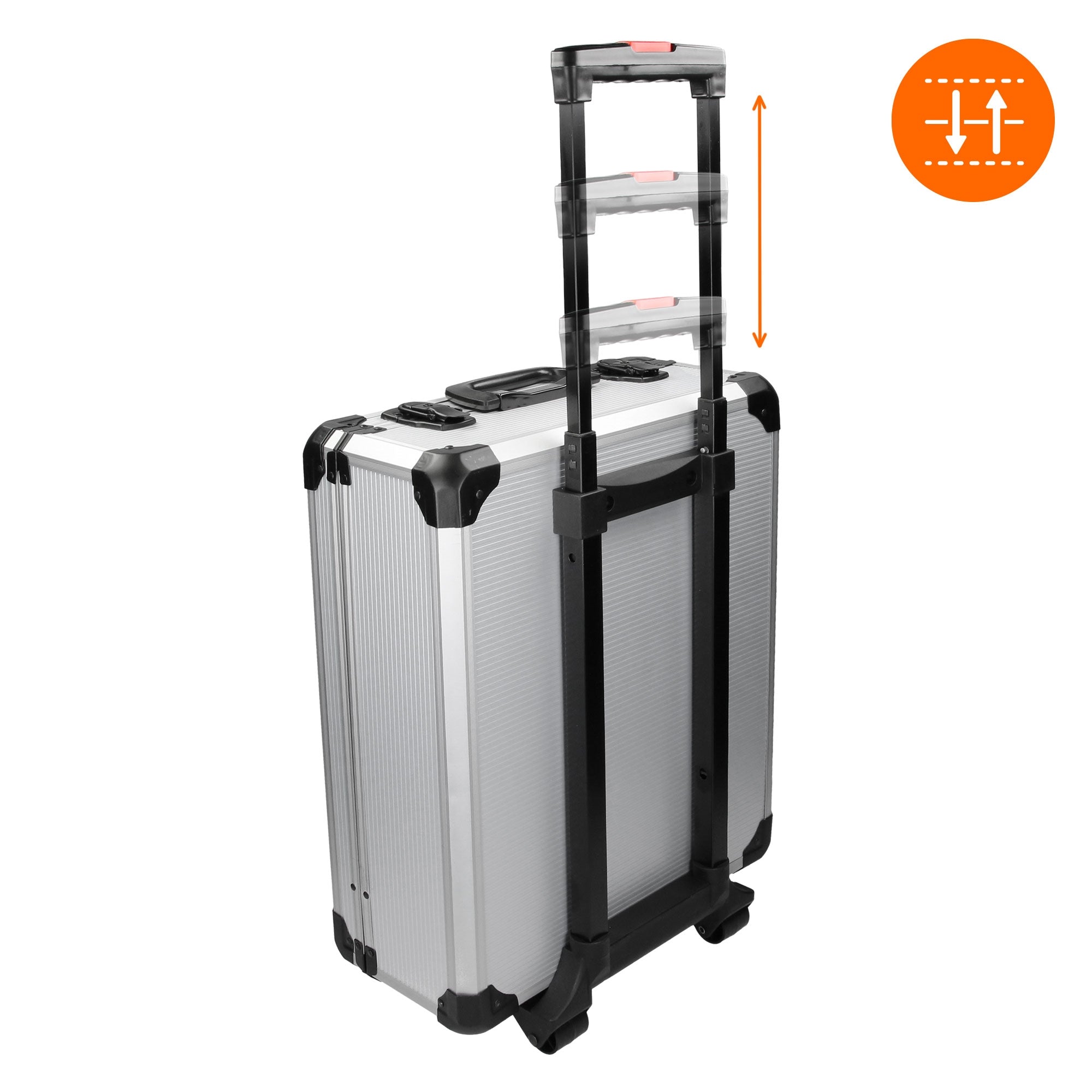 Aluminum case with retractable handle.