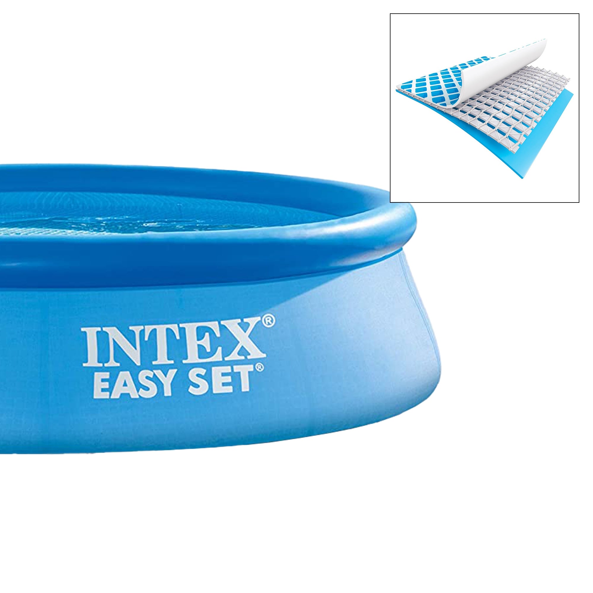 Runder, blauer Aufstellpool mit dem Schriftzug INTEK EASY SET.