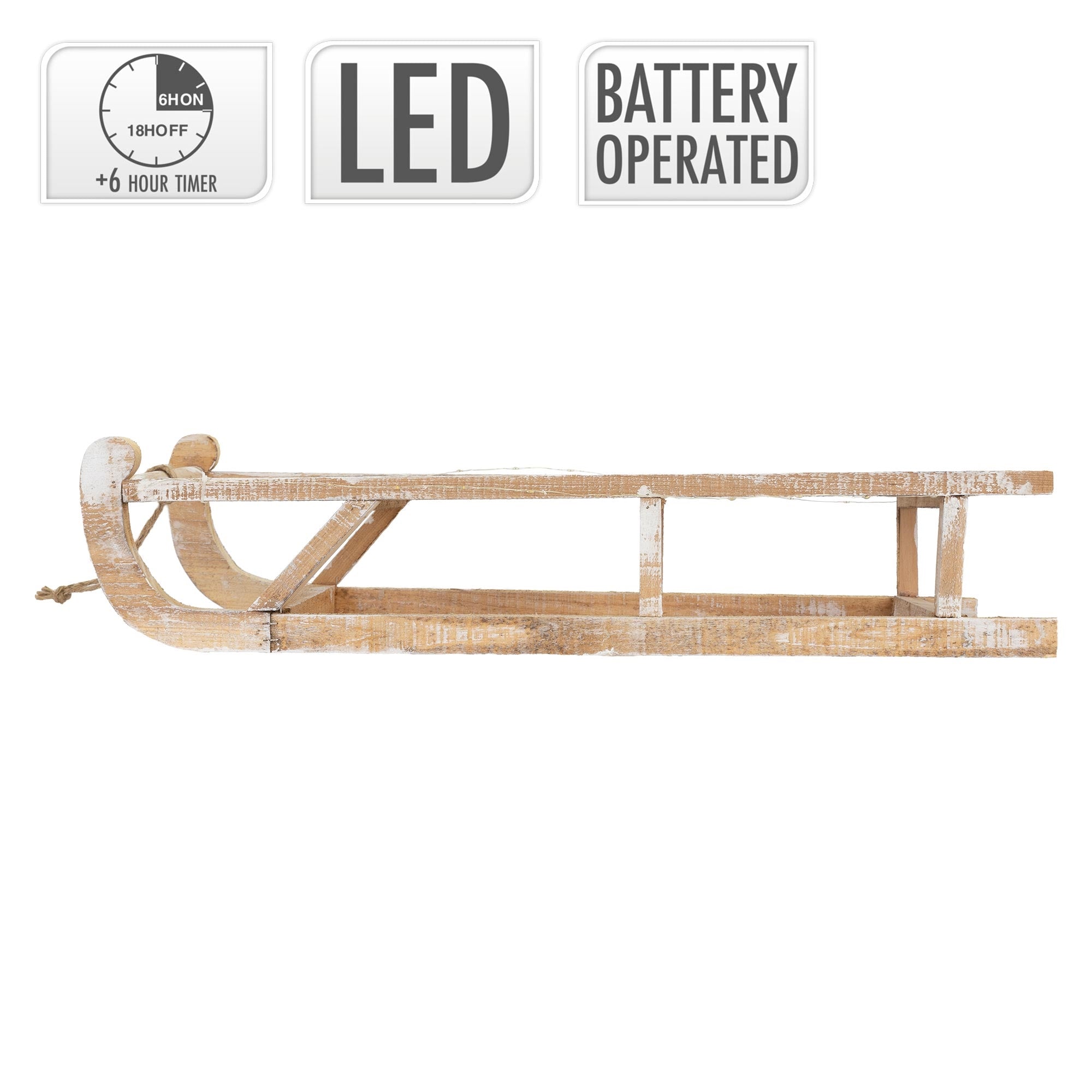 Ancienne luge en bois, avec des symboles LED et fonction sur batterie.