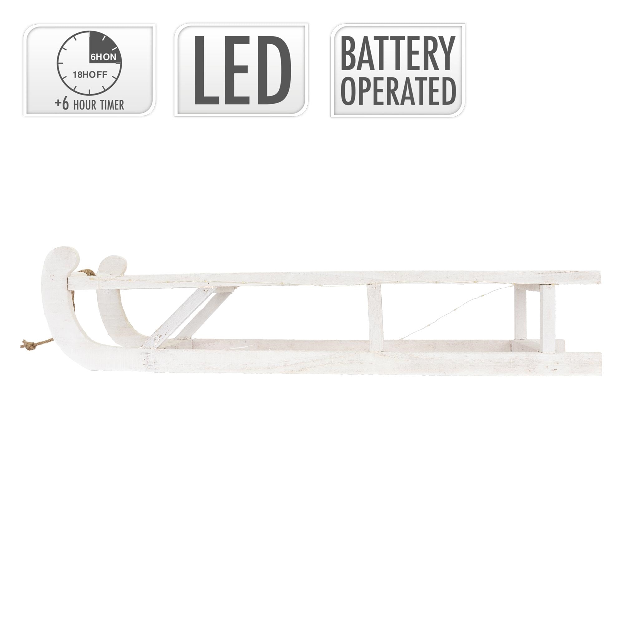 Luge blanche avec éclairage LED et fonction sur batterie.