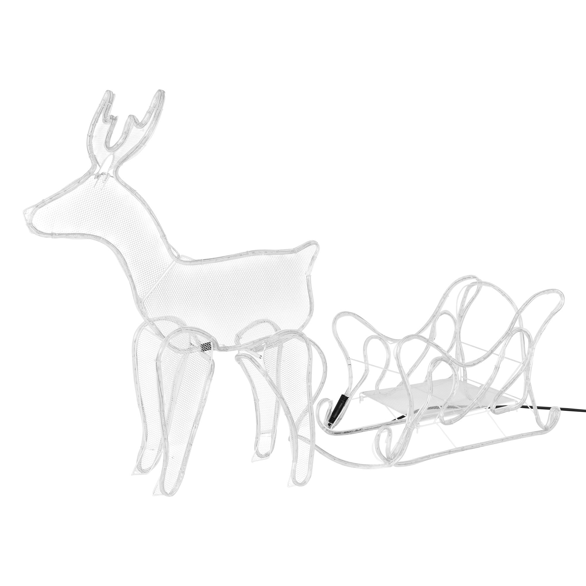 Transparente Figur eines Rehs mit einem Schlitten.
