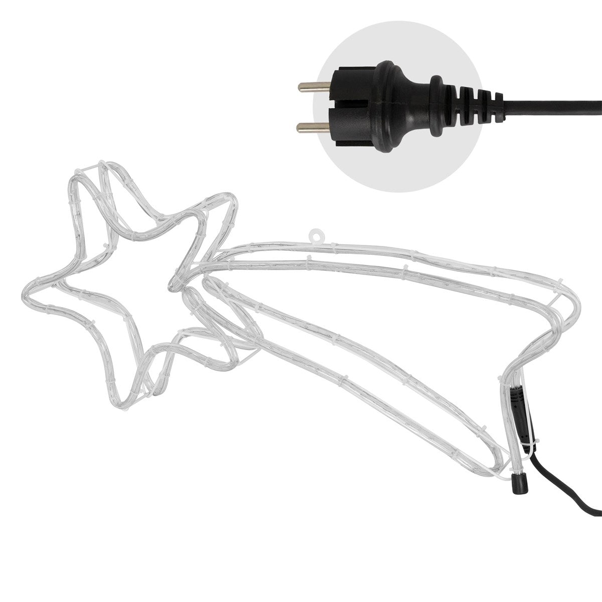 Lichtslang in de vorm van een ster met kabel en stekker.