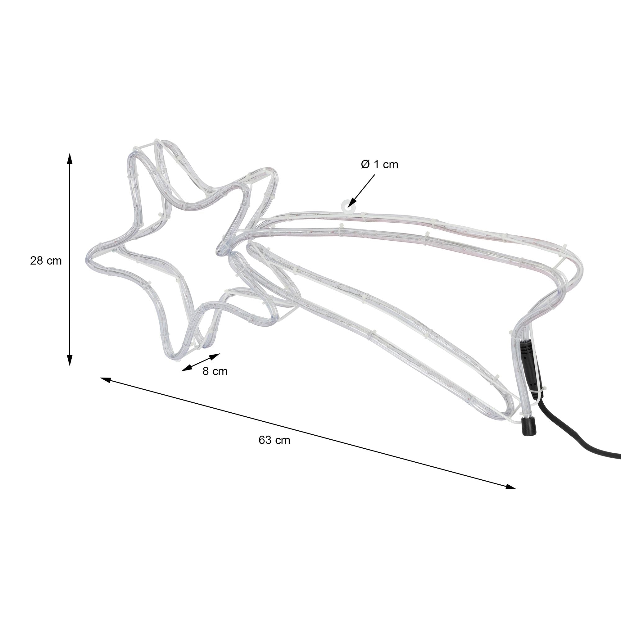 Maßangaben zu einem großen Stern: 28 cm hoch, 63 cm lang, 1 cm dick.