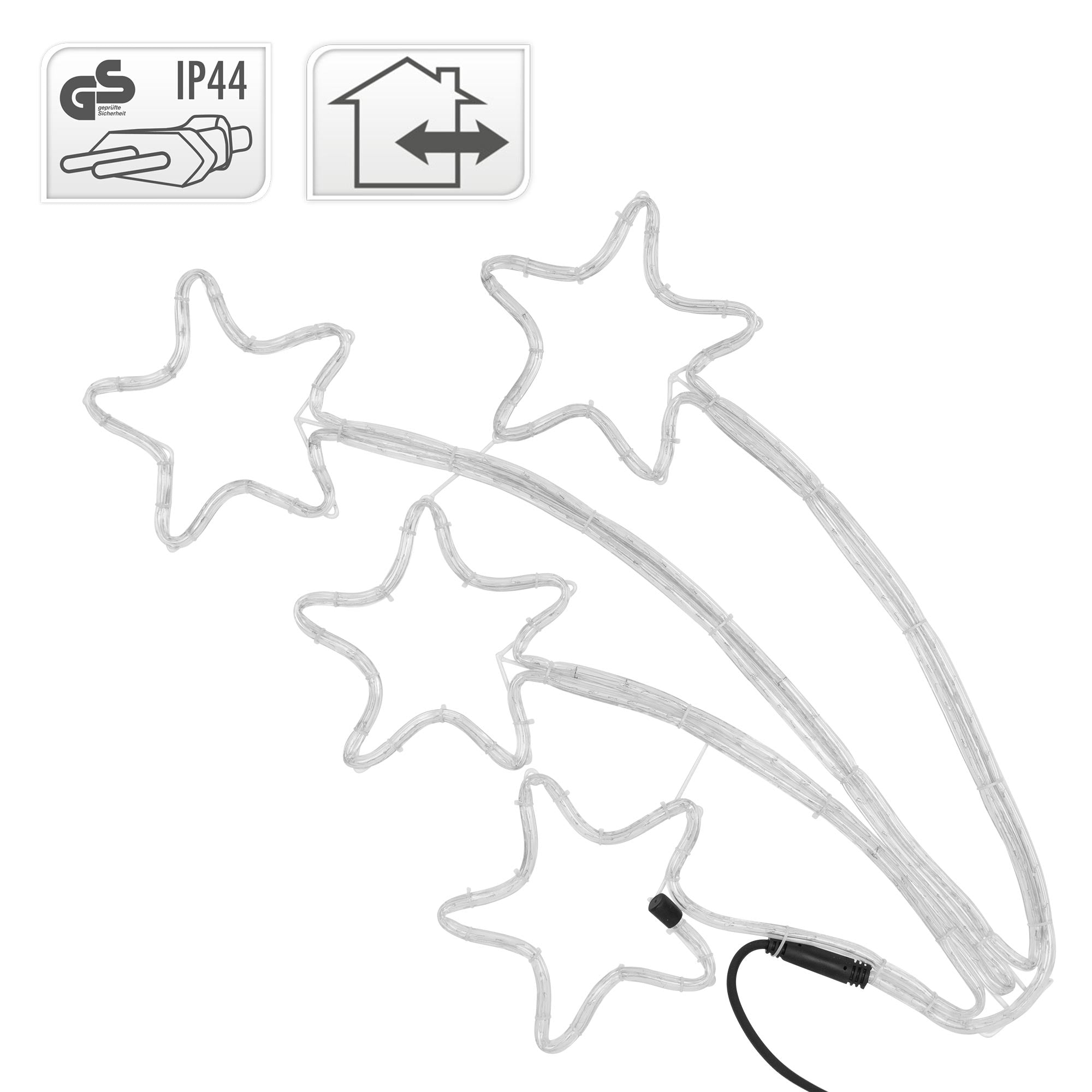 Tre stelle luminose disposte in un'ornamentazione decorativa.