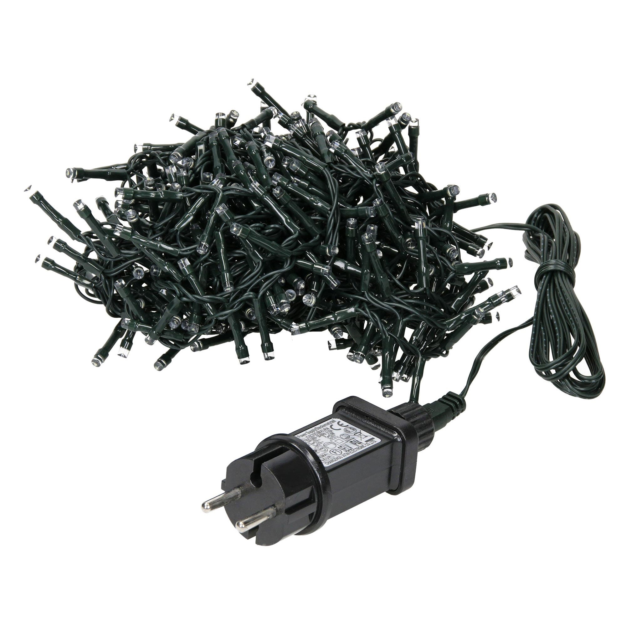 Ein Haufen von Lichtern mit einem schwarzen Stecker.