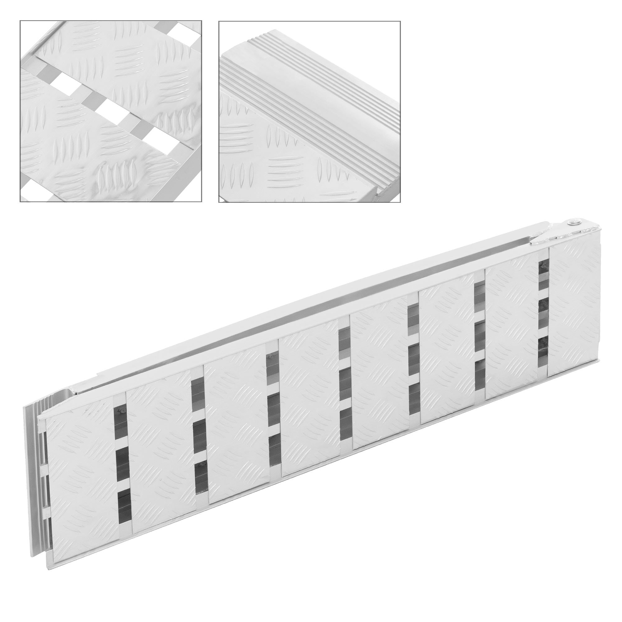 Ein faltbarer Aluminium-Rampe mit rutschfester Oberfläche.