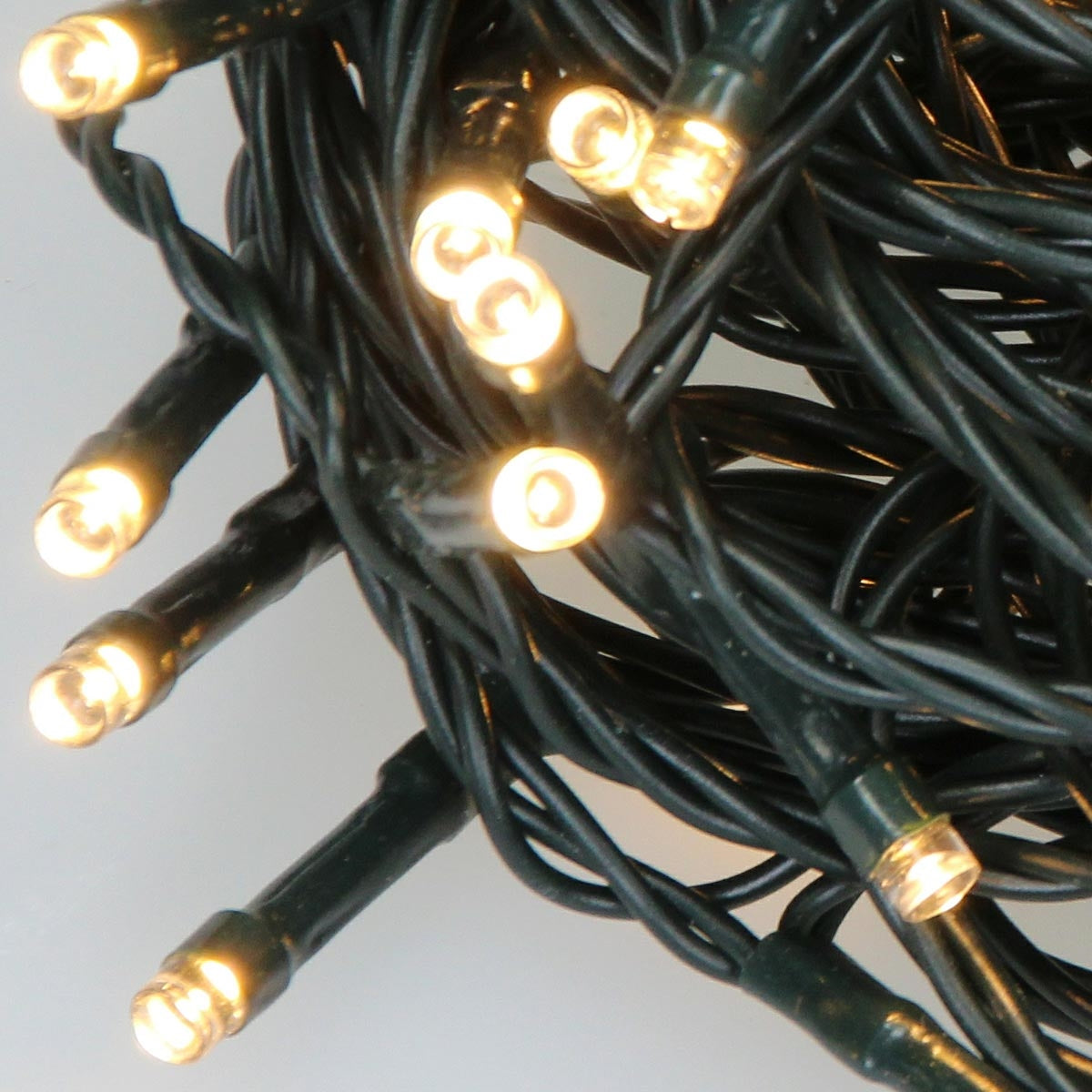 Close-up of lights on a cable that are glowing.